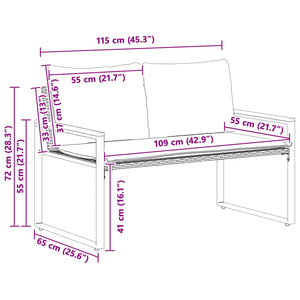 παγκάκι Μαύρο και Κρεμ Λευκό 115 x 65 x 72 εκ. Ρατάν