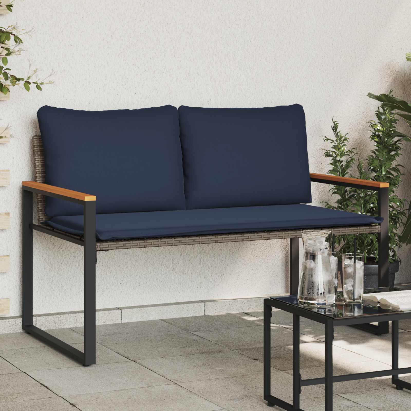 παγκάκι με μαξιλάρι Γκρι και Navy Blue 115 x 65 x 72 εκ. Ρατάν