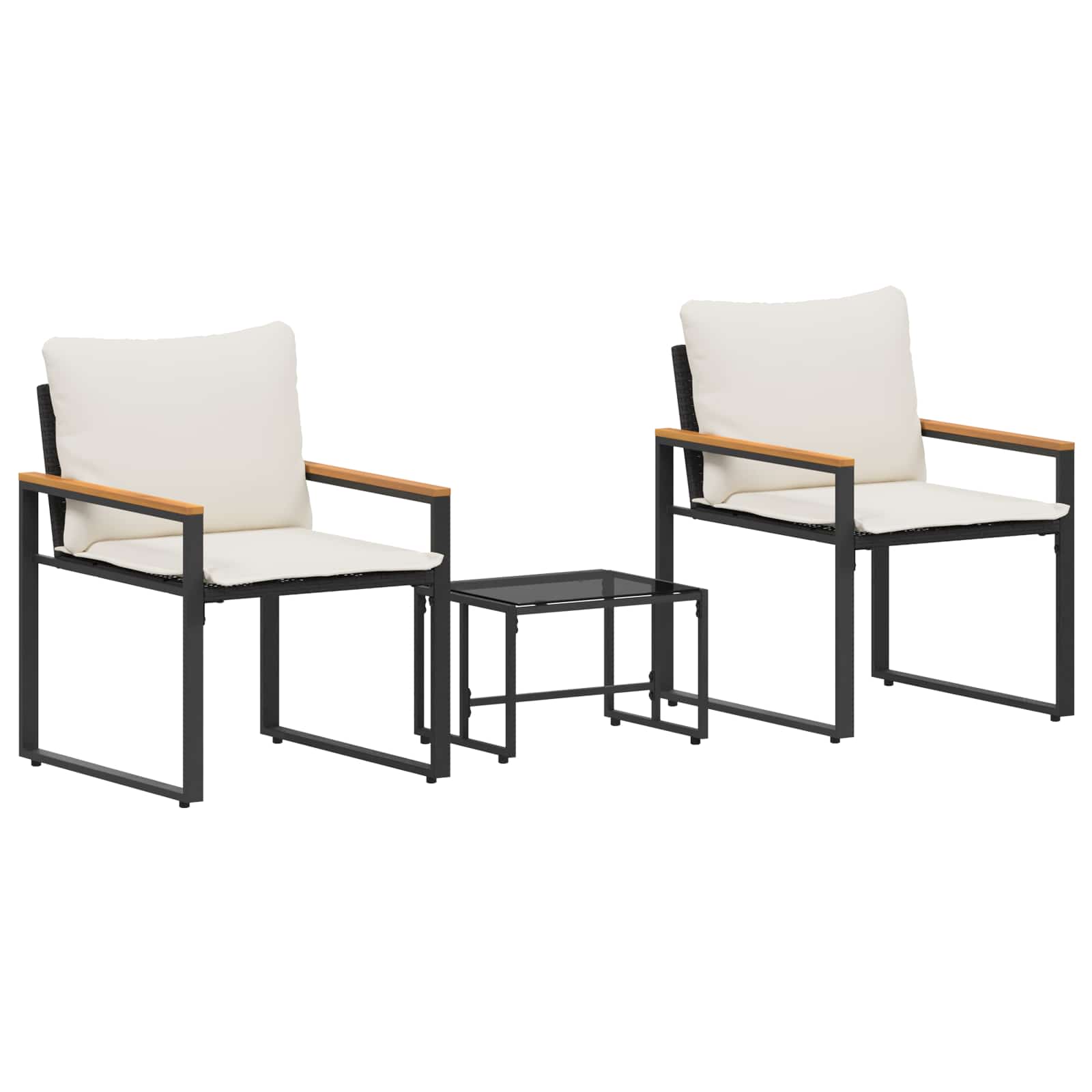 Σύνολα επίπλων με μαξιλάρι 3 pcs Μαύρο και Κρεμ Λευκό Ρατάν