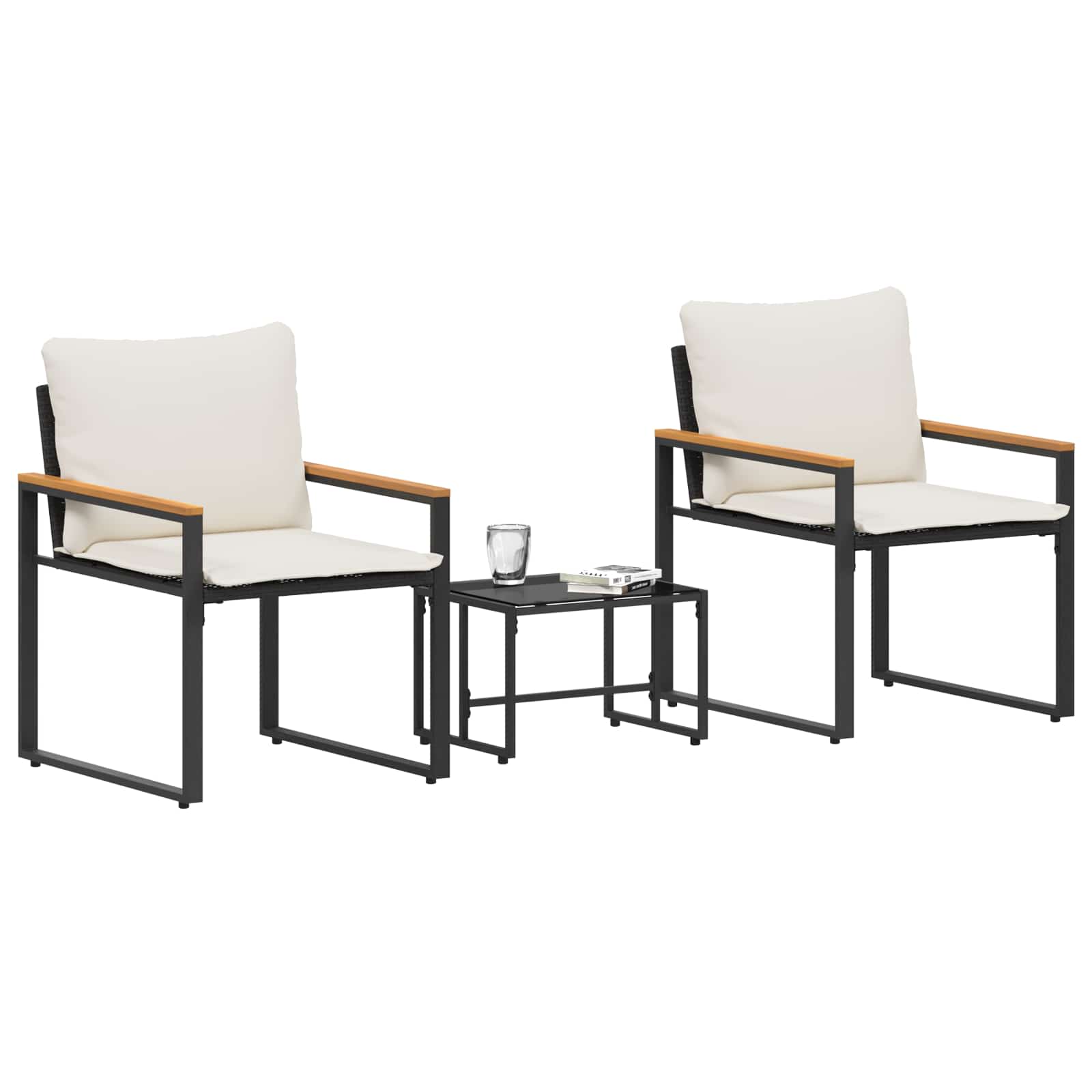 Σύνολα επίπλων με μαξιλάρι 3 pcs Μαύρο και Κρεμ Λευκό Ρατάν