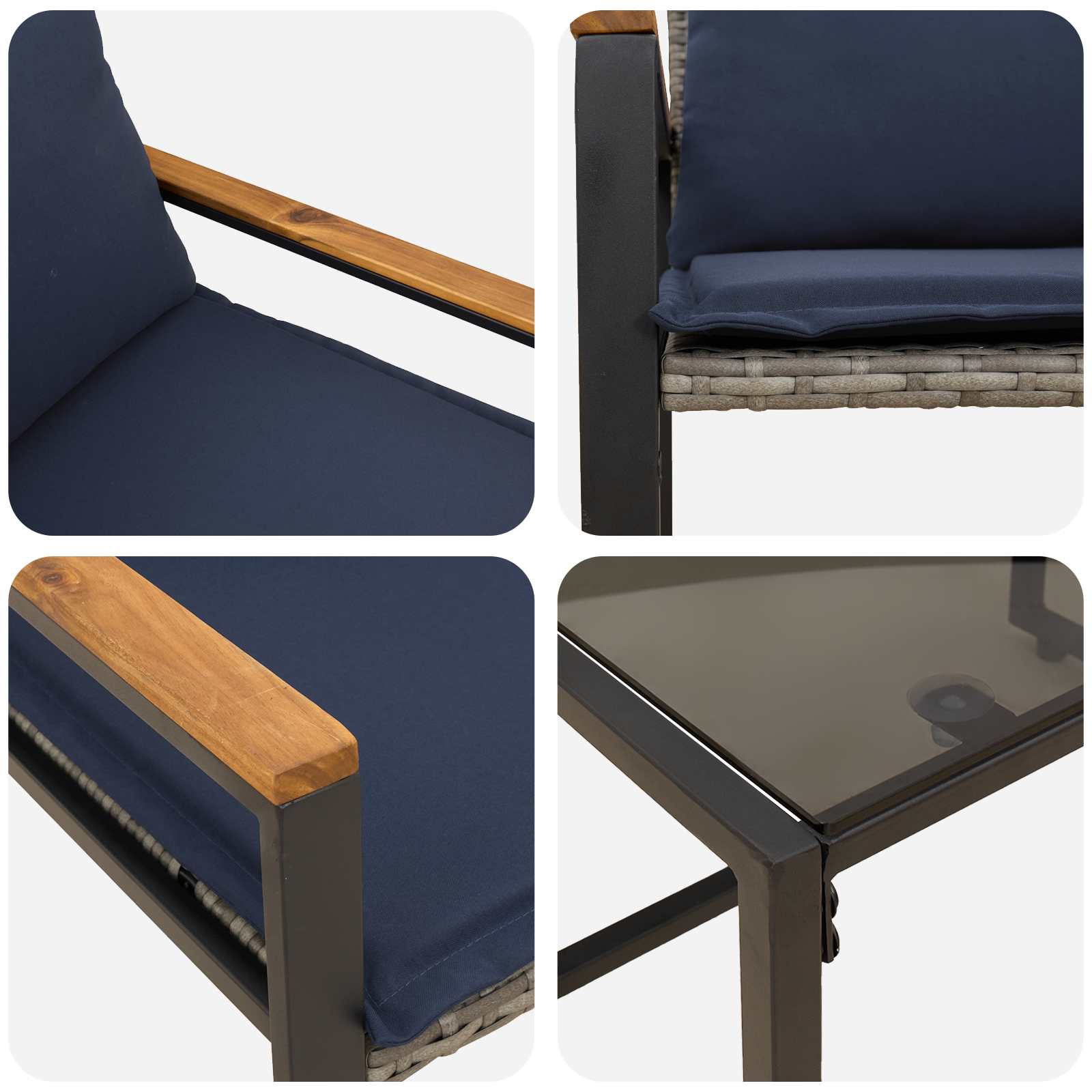 Σύνολα επίπλων με μαξιλάρι 3 pcs Γκρι και Navy Blue Ρατάν