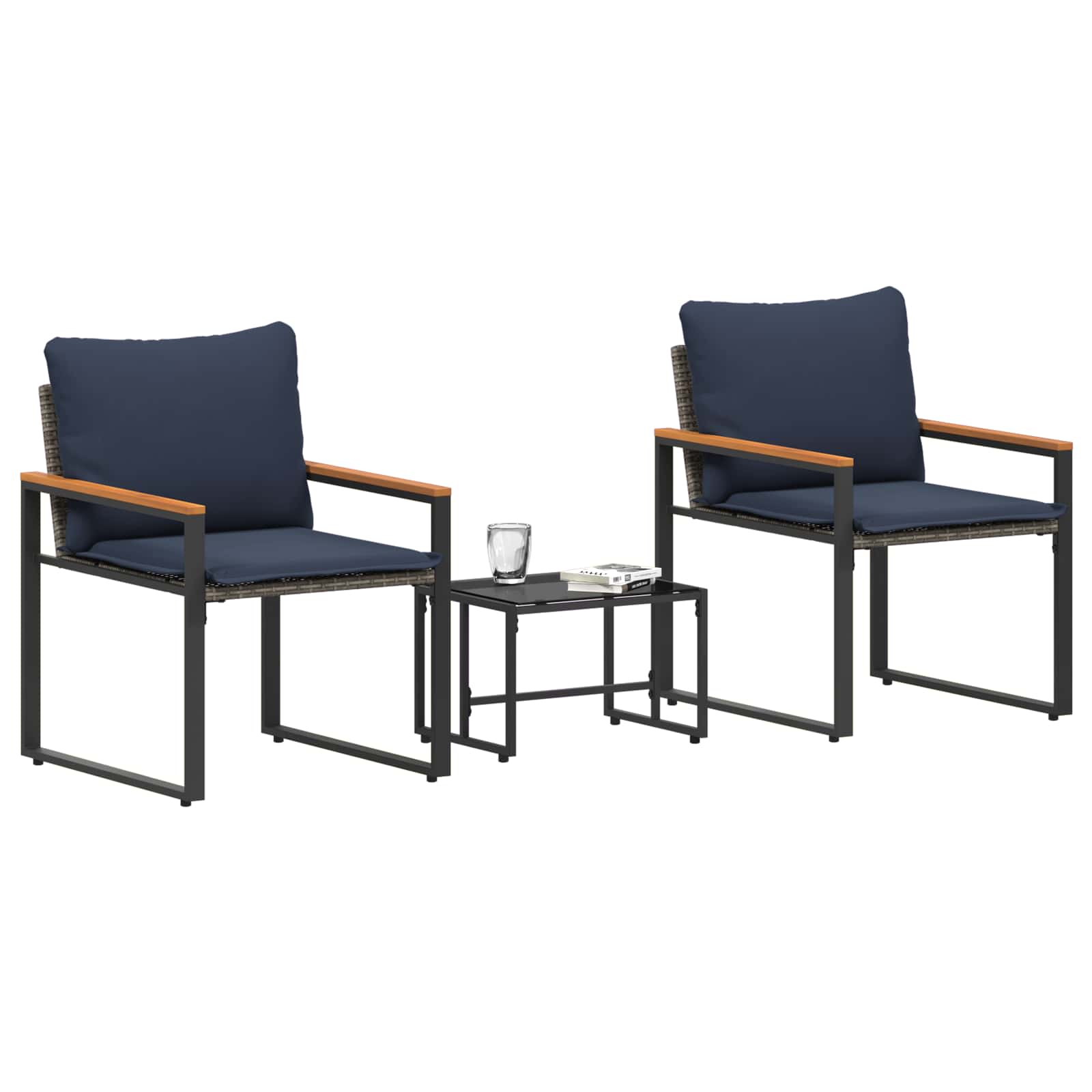 Σύνολα επίπλων με μαξιλάρι 3 pcs Γκρι και Navy Blue Ρατάν