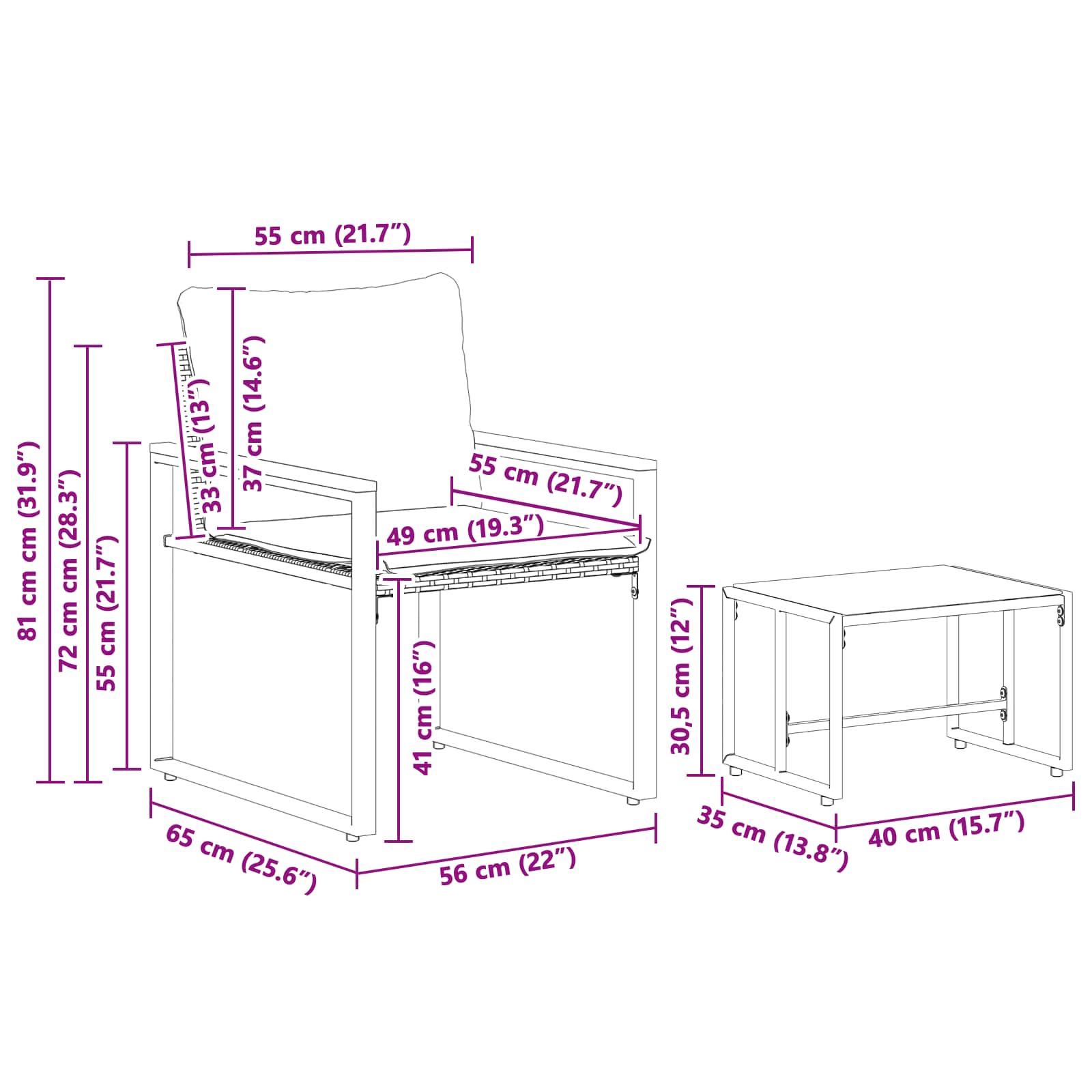 Σύνολα επίπλων με μαξιλάρι 3 pcs Μαύρο και Τυρκουάζ Ρατάν
