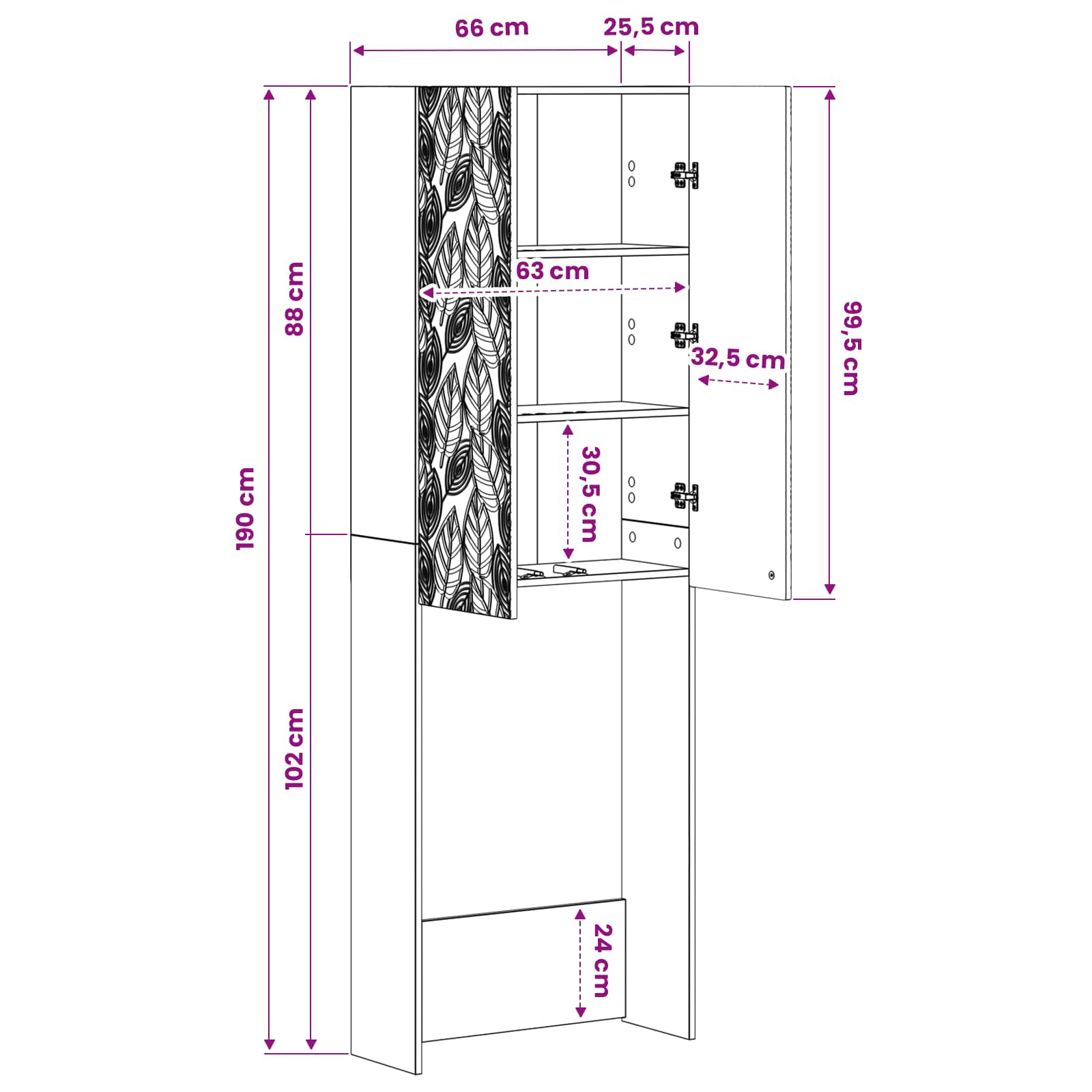 Ντουλάπα τουαλέτας DELFT Λευκό 66 x 25,5 x 190 εκ. - Pakobazaar