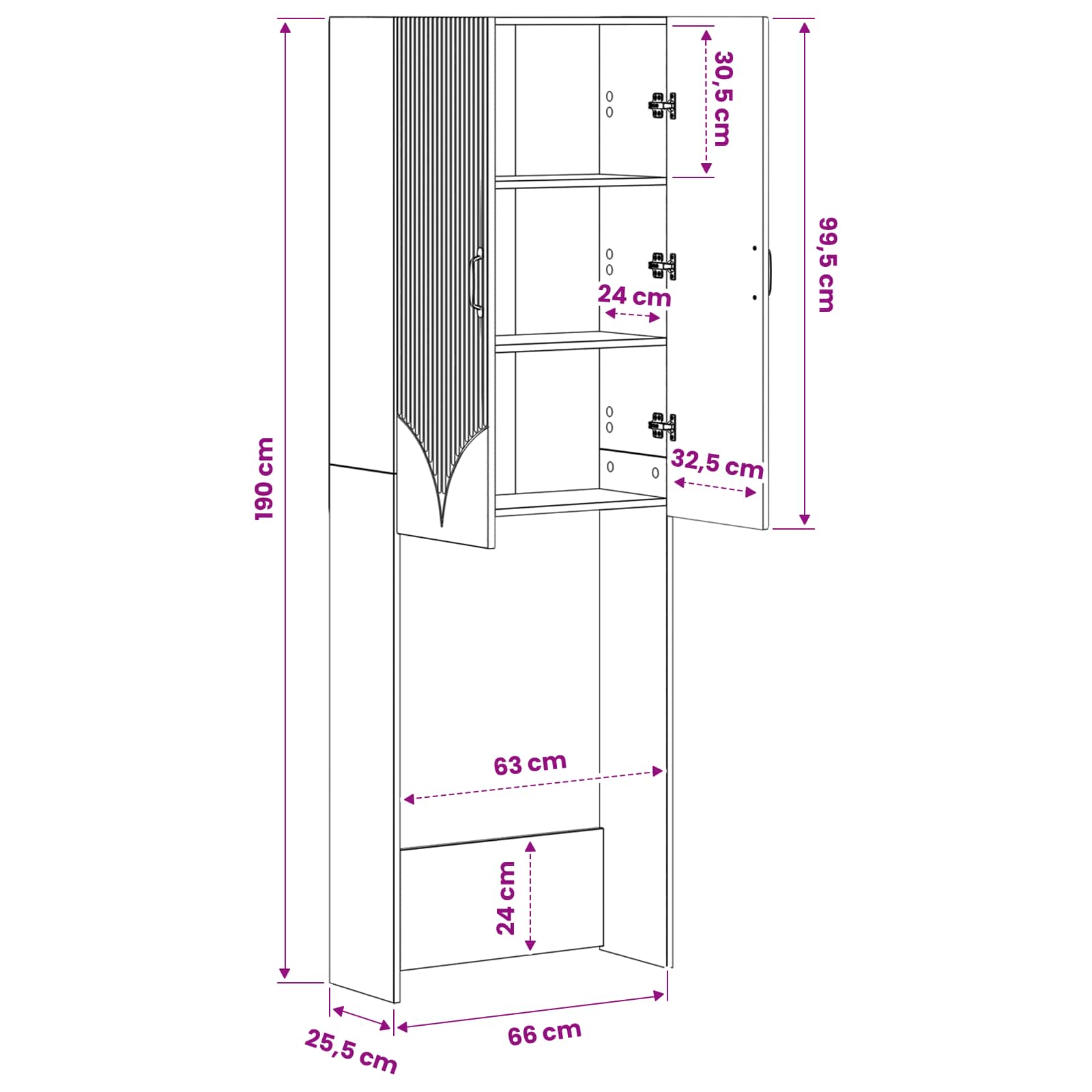 Ντουλάπα τουαλέτας HOORN Λευκό 66 x 25,5 x 190 εκ. - Pakobazaar