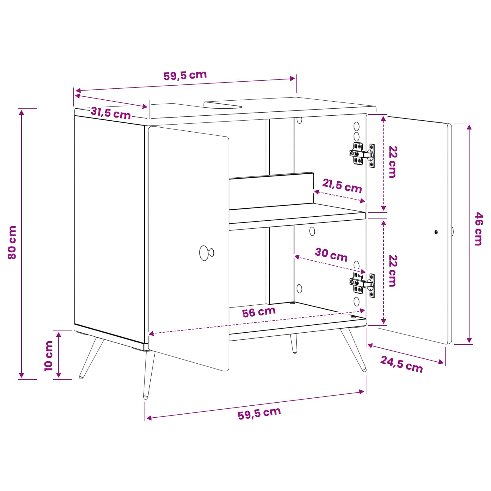 Ντουλάπα Νιπτήρα Mπάνιου BREDA Λευκό 59,5 x 31,5 x 59 εκ. - Pakobazaar