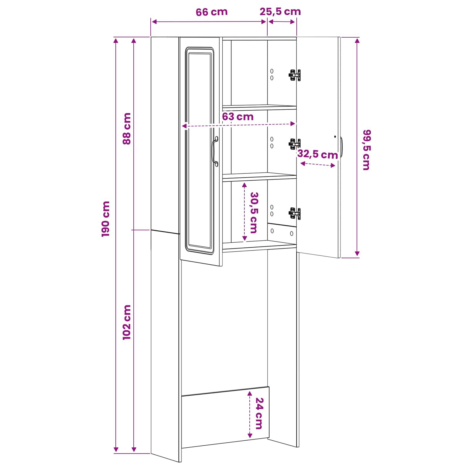 Ντουλάπα τουαλέτας UTRECHT Λευκό 66 x 25,5 x 190 εκ. - Pakobazaar