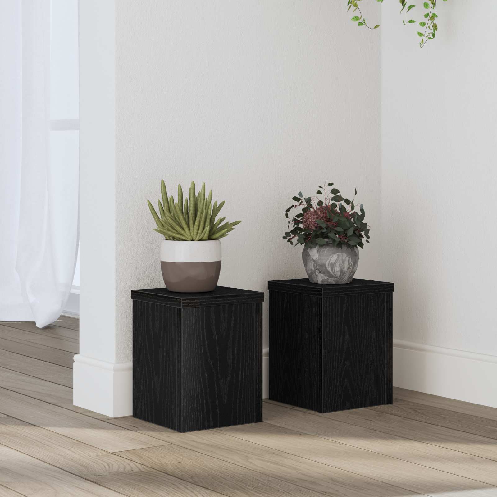 Βάση φυτών 2 pcs Μαύρη Οξυά 15 x 15 x 20 εκ. Επεξεργασμένο ξύλο - Pakobazaar