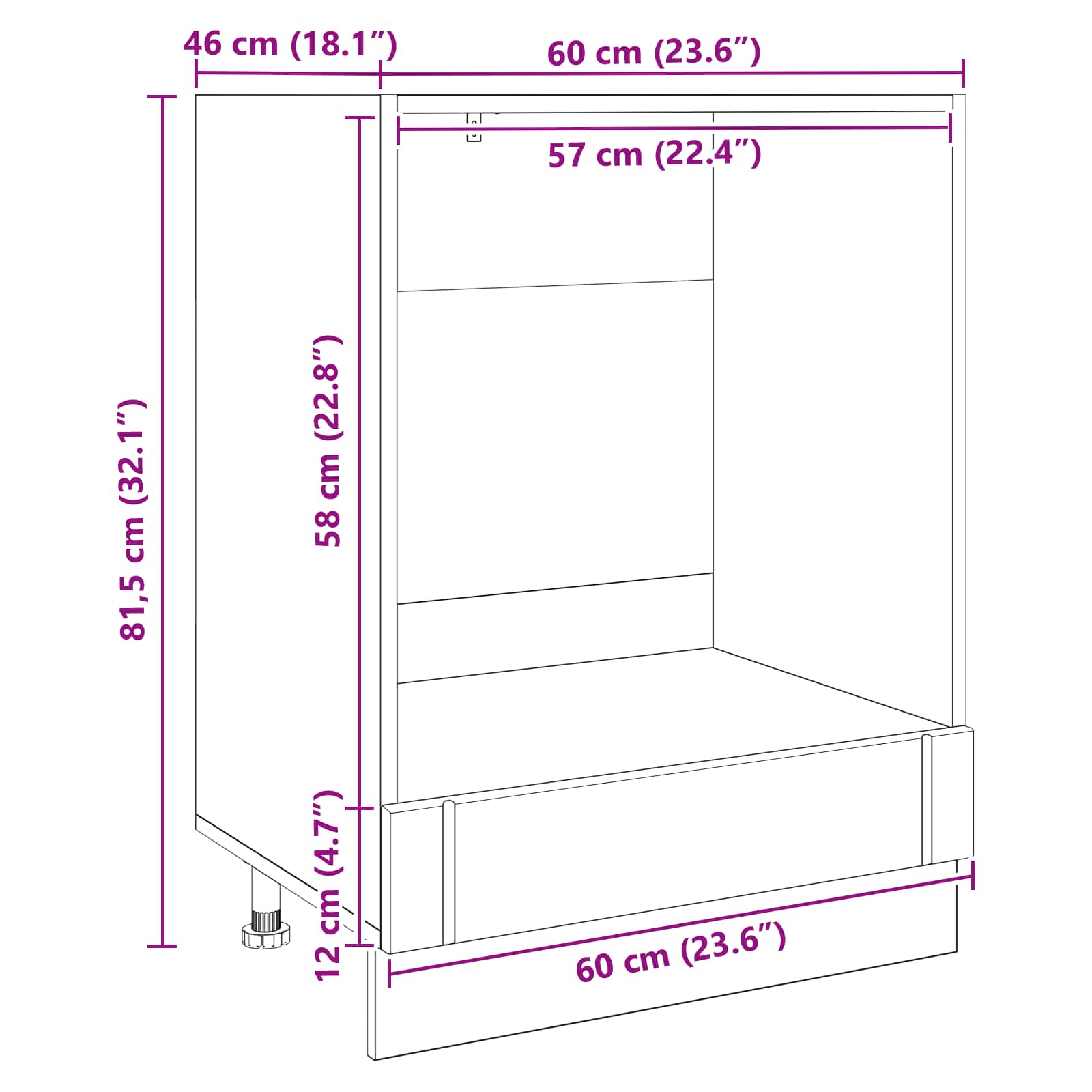 Ντουλάπα Κουζίνας Μαύρη Οξυά 60 x 46 x 81,5 εκ