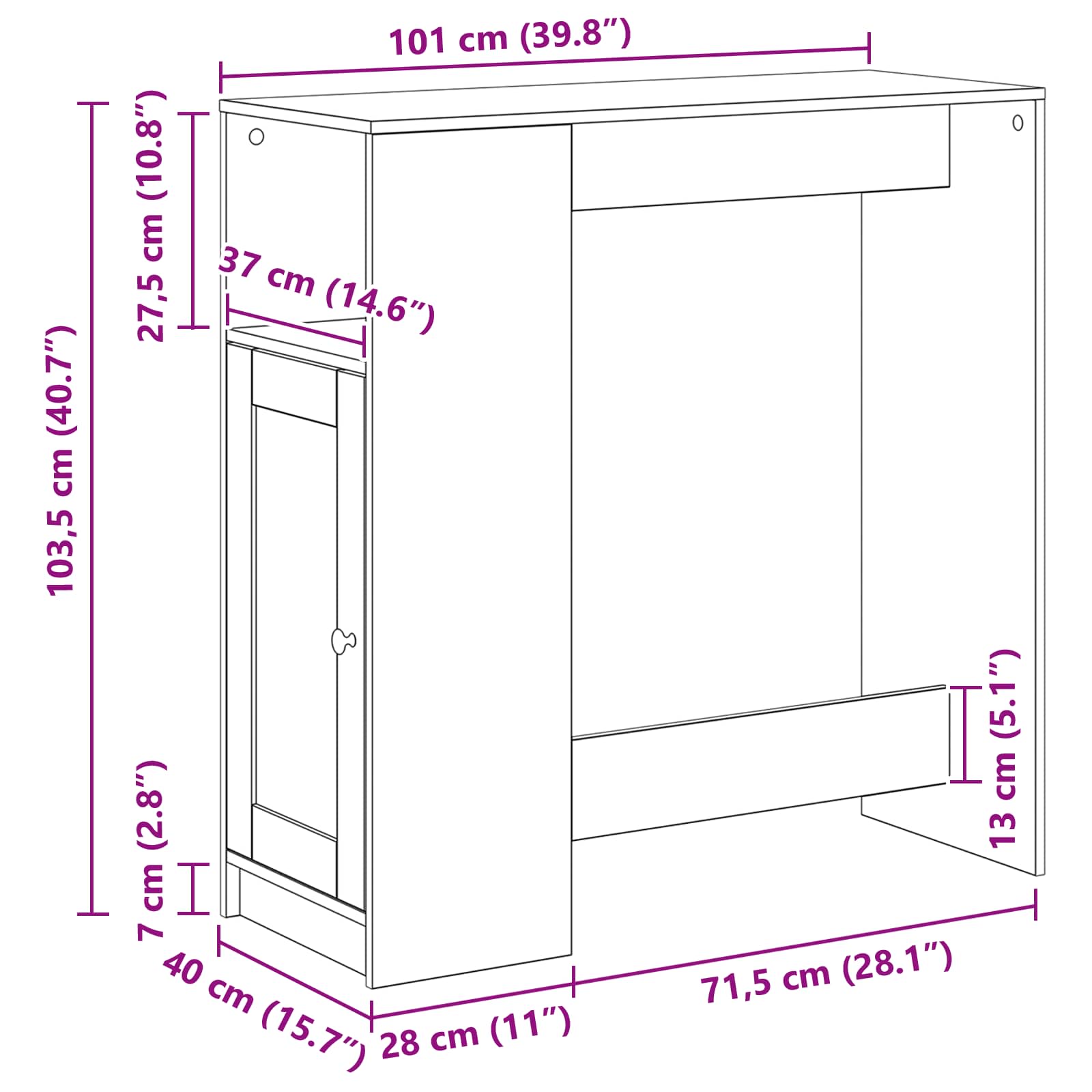 Τραπέζι μπαρ Μαύρη Οξυά 101 x 40 x 103,5 εκ Επεξεργασμένο ξύλο