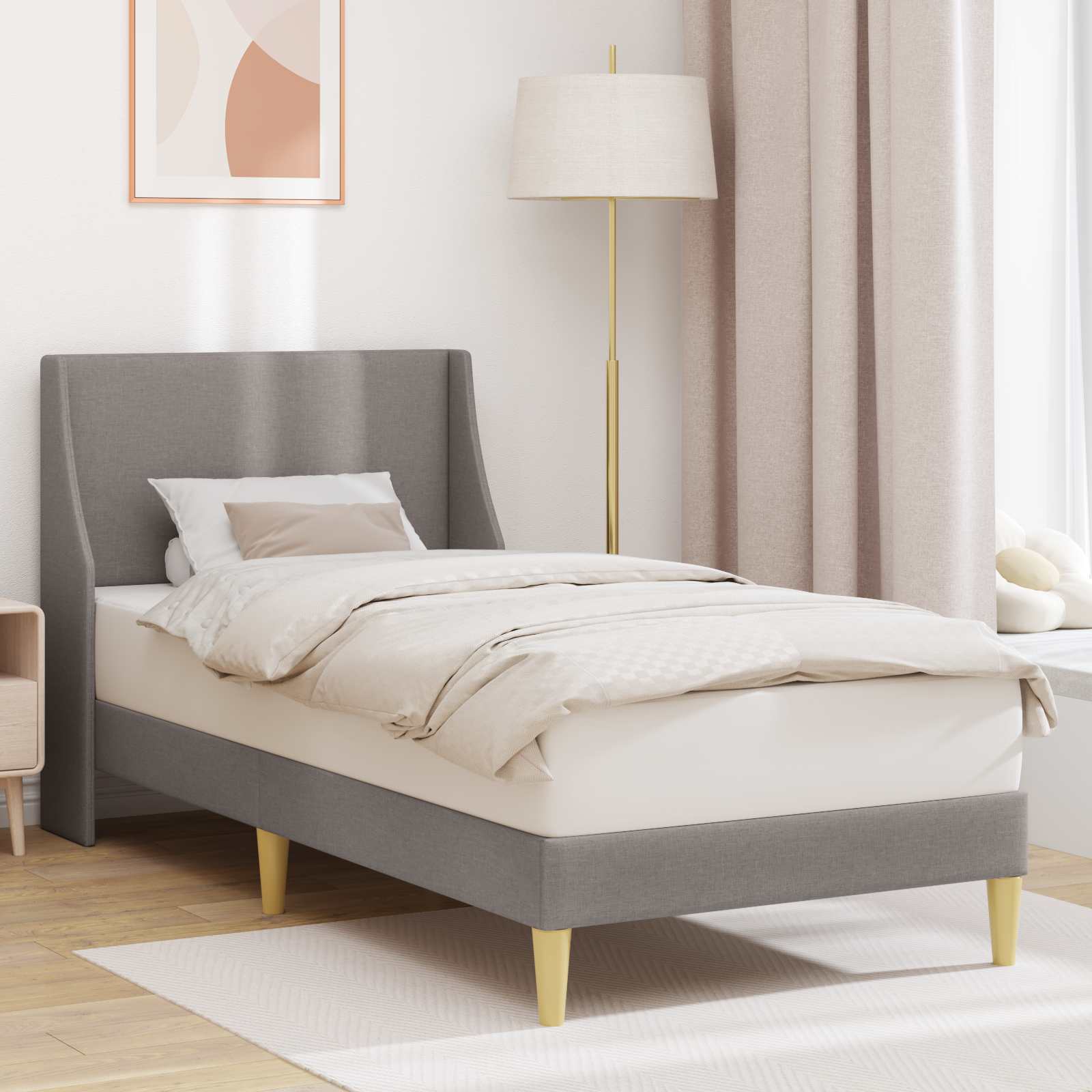 Σκελετός Κρεβατιού με κεφαλάρι Taupe 100 x 200 cm ύφασμα - Pakobazaar