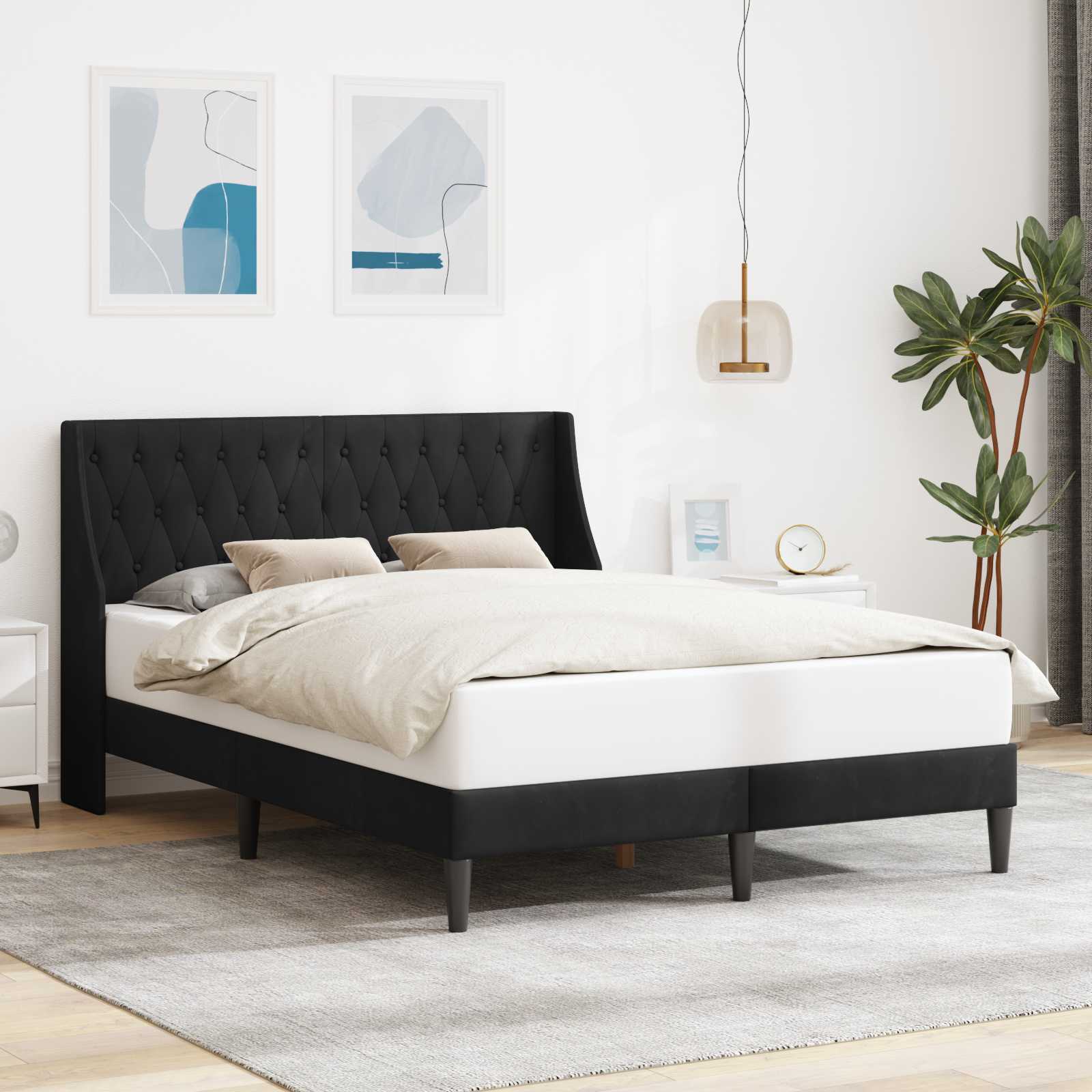Σκελετός Κρεβατιού με κεφαλάρι Μαύρο 140 x 190 cm Βελούδο - Pakobazaar