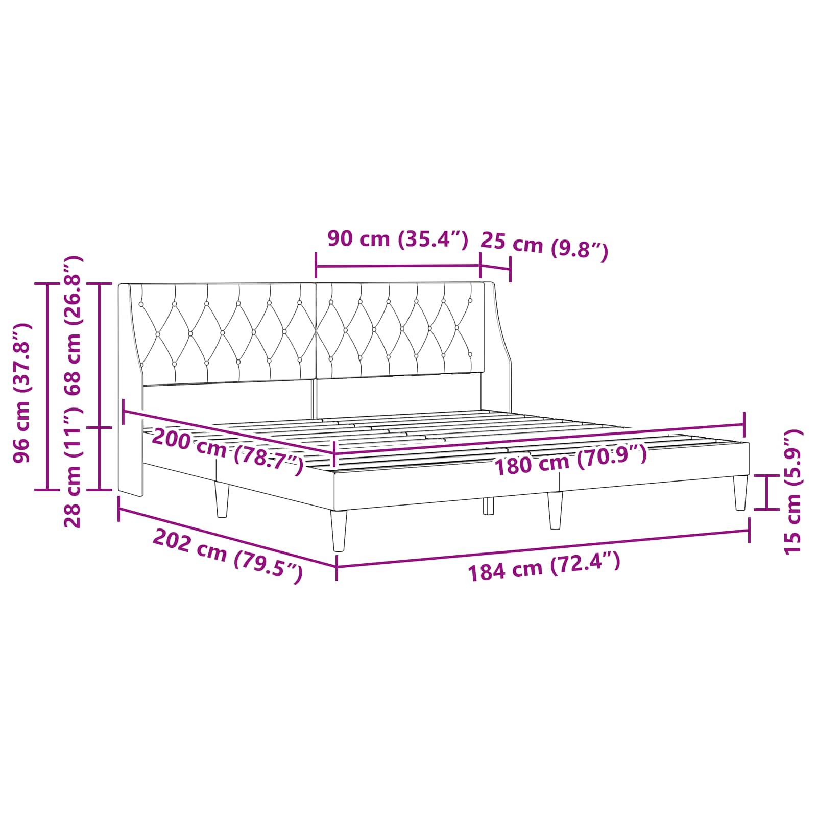 Σκελετός Κρεβατιού Ανοιχτό γκρι 180 x 200 cm Βελούδο - Pakobazaar