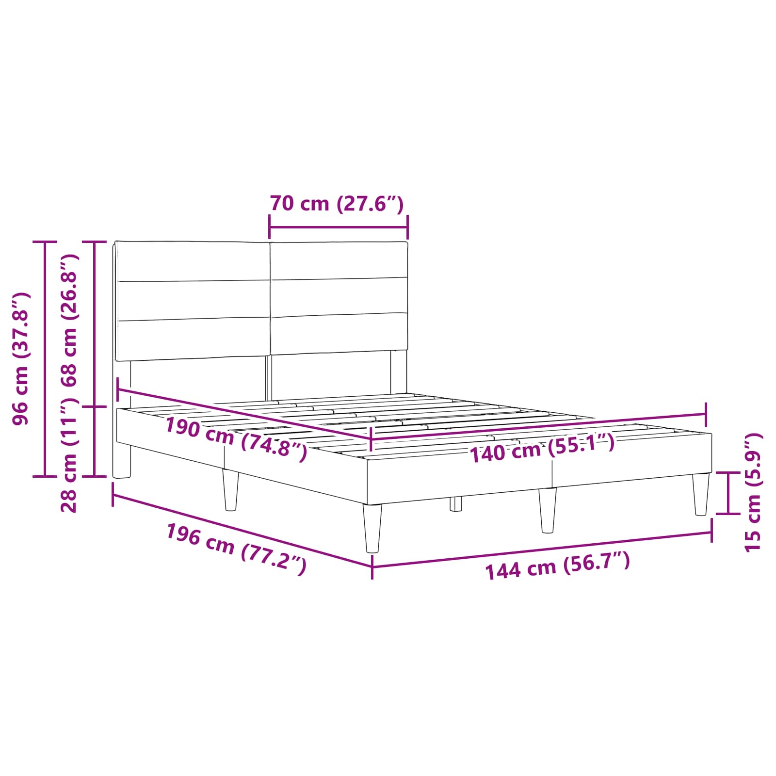 Σκελετός Κρεβατιού με κεφαλάρι Μπλε 140 x 190 cm ύφασμα - Pakobazaar