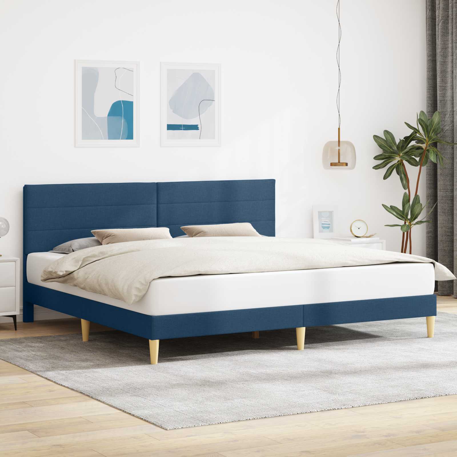 Σκελετός Κρεβατιού με κεφαλάρι Μπλε 180 x 200 cm Ύφασμα - Pakobazaar