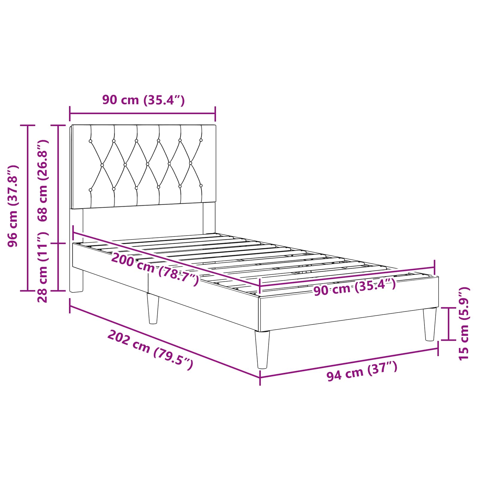 Σκελετός Κρεβατιού με κεφαλάρι Ροζ 90 x 200 cm Βελούδο - Pakobazaar