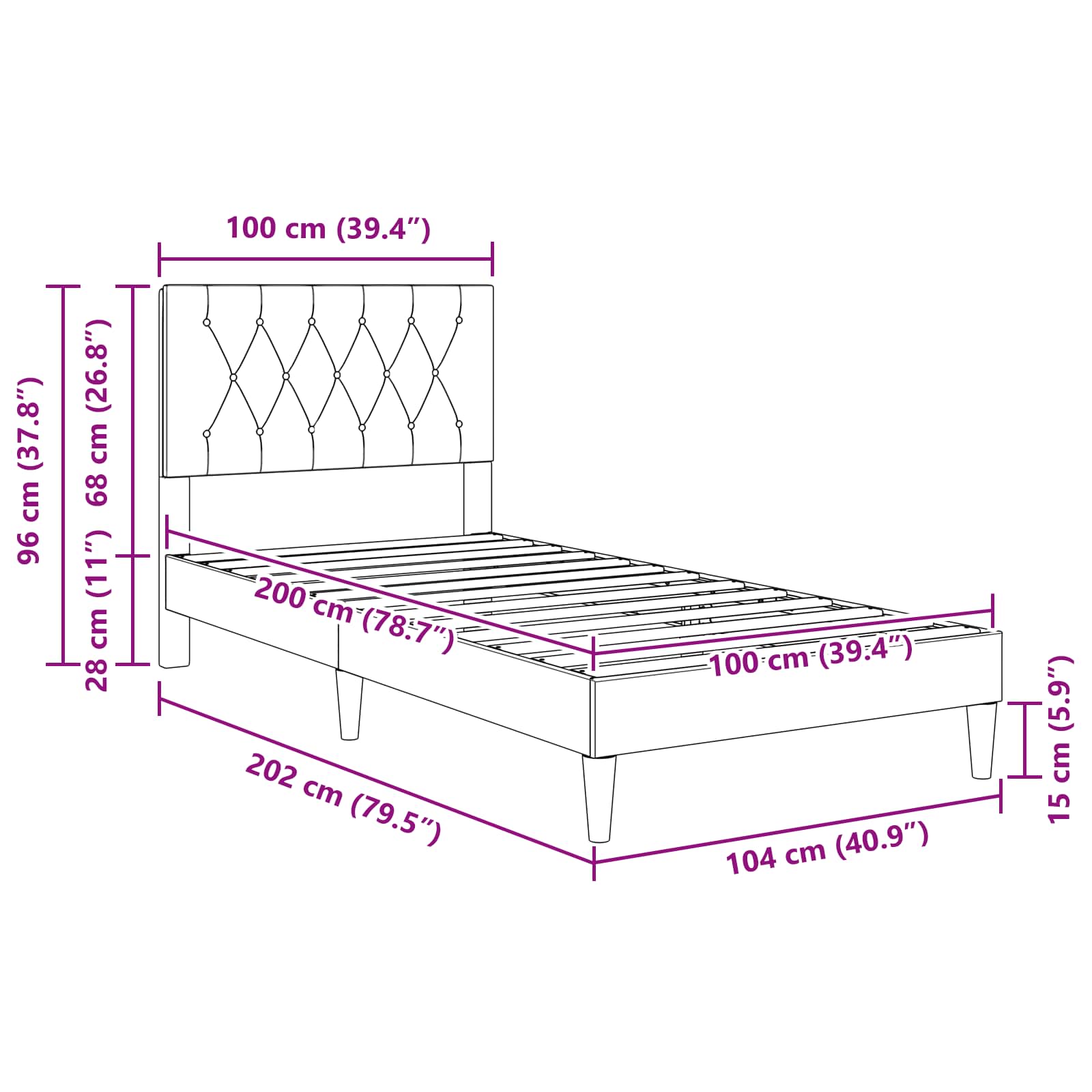 Σκελετός Κρεβατιού με κεφαλάρι Μπλε 100 x 200 cm Βελούδο - Pakobazaar