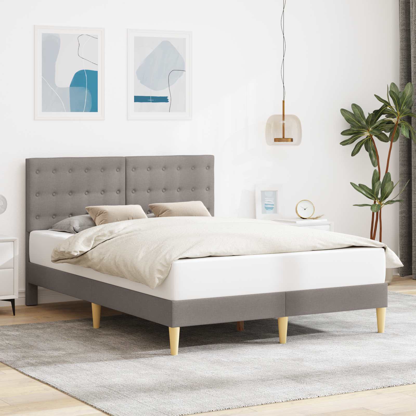 Σκελετός Κρεβατιού με κεφαλάρι Taupe 140 x 190 cm Ύφασμα - Pakobazaar