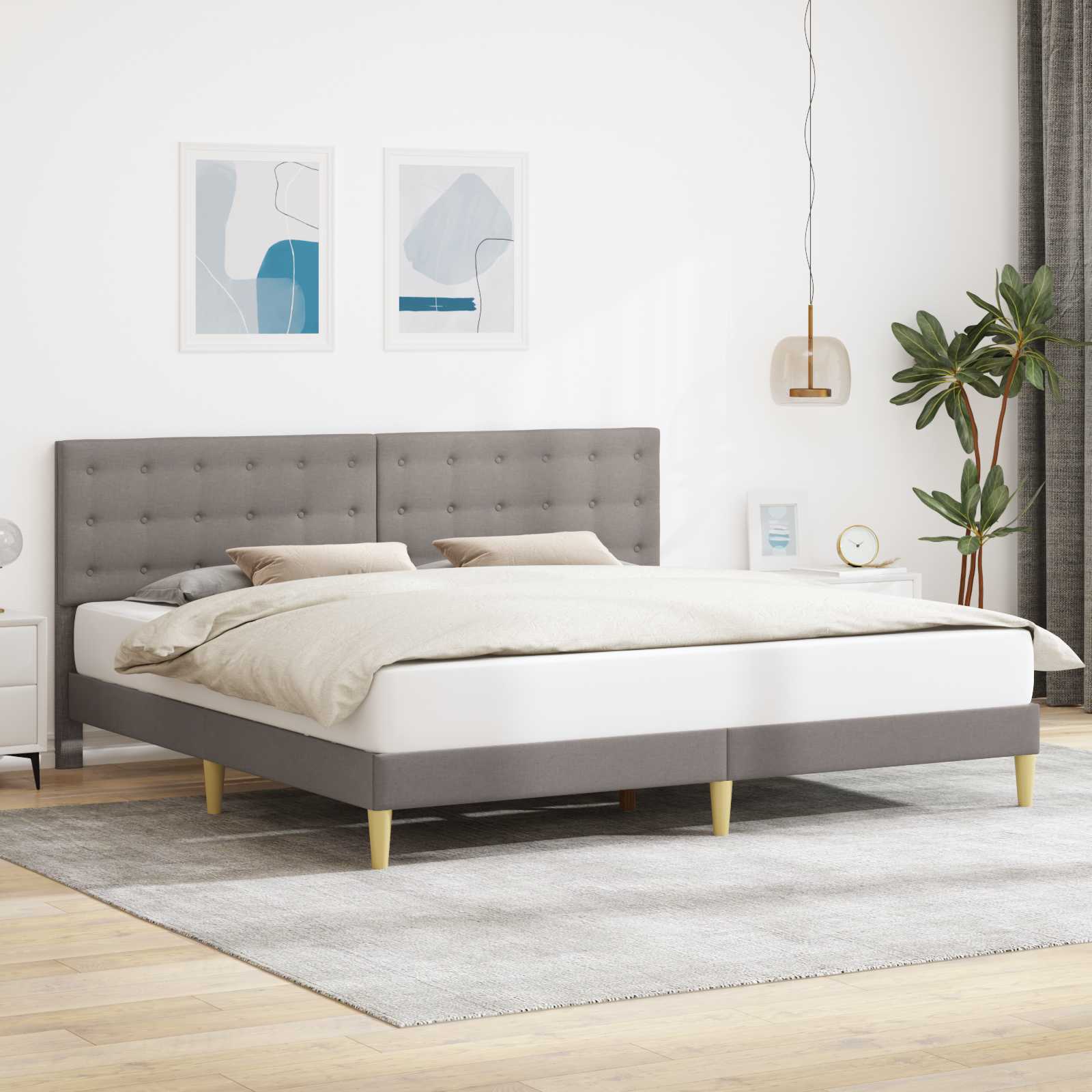 Σκελετός Κρεβατιού με κεφαλάρι Taupe 200 x 200 cm Ύφασμα - Pakobazaar