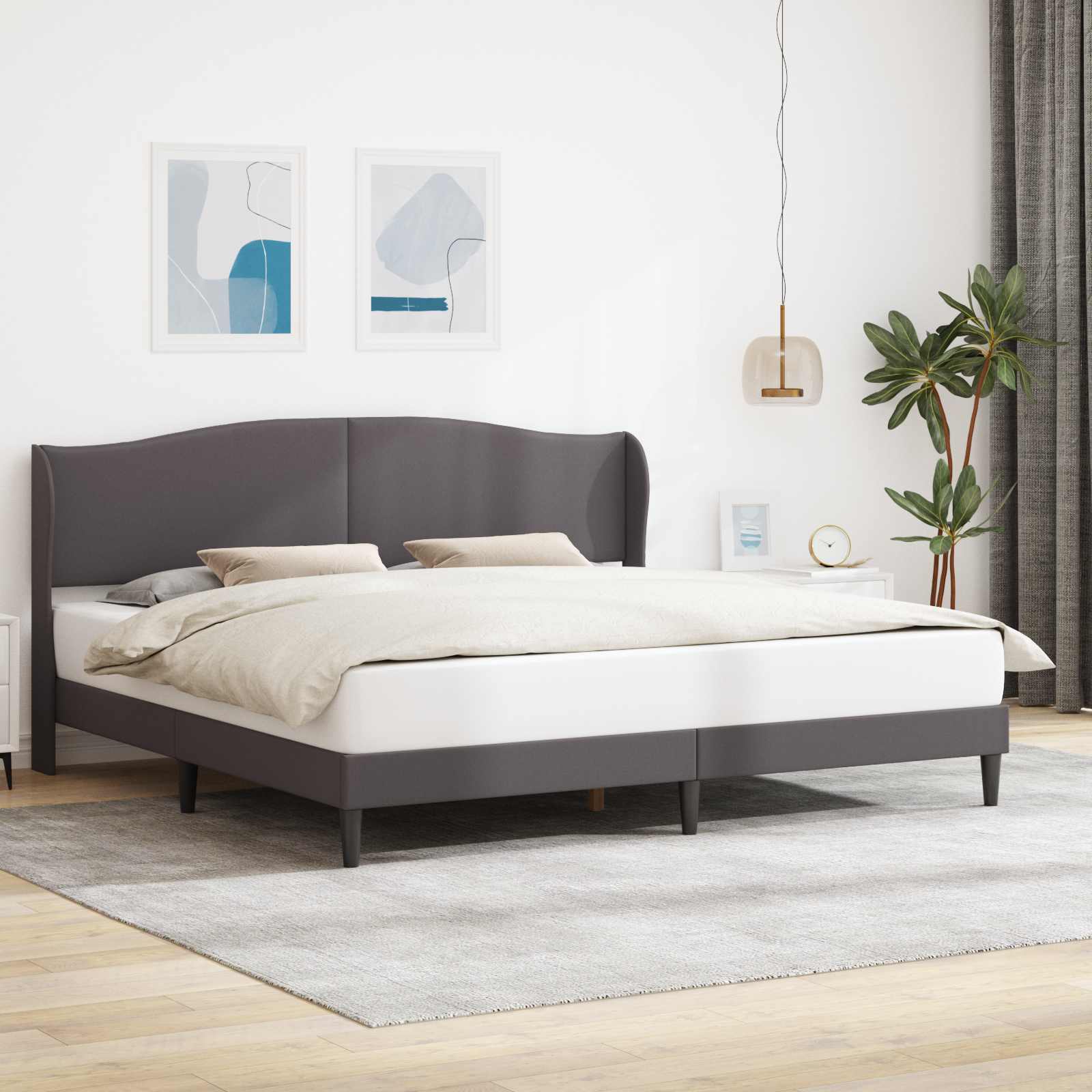 Σκελετός Κρεβατιού με κεφαλάρι Γκρι 180 x 200 cm Τεχνητό Δέρμα - Pakobazaar