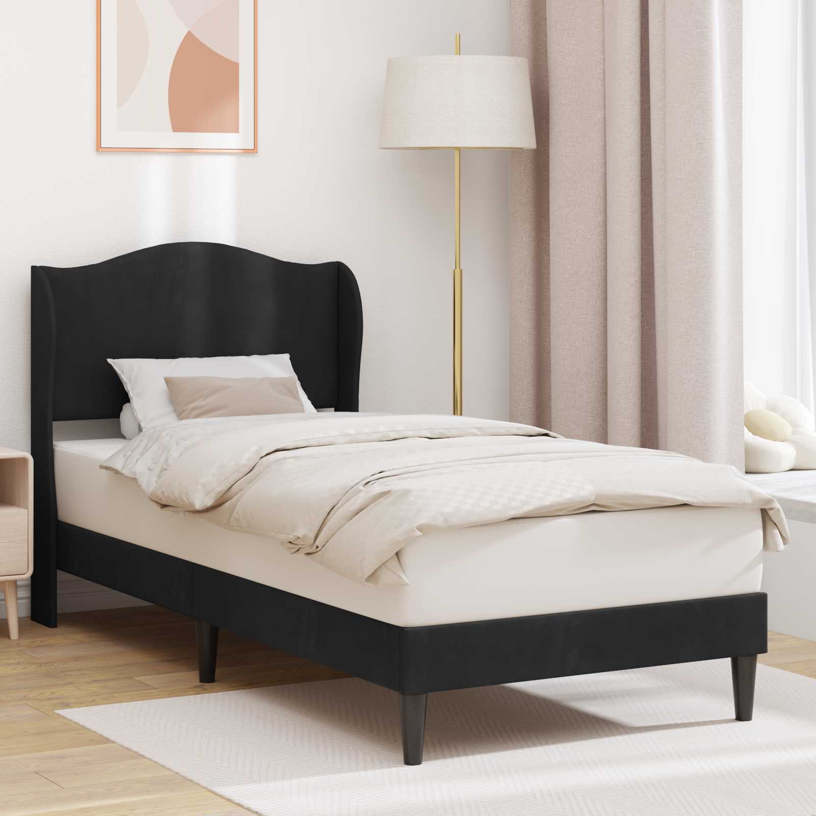 Σκελετός Κρεβατιού με κεφαλάρι Μαύρο 90 x 190 cm Βελούδο - Pakobazaar