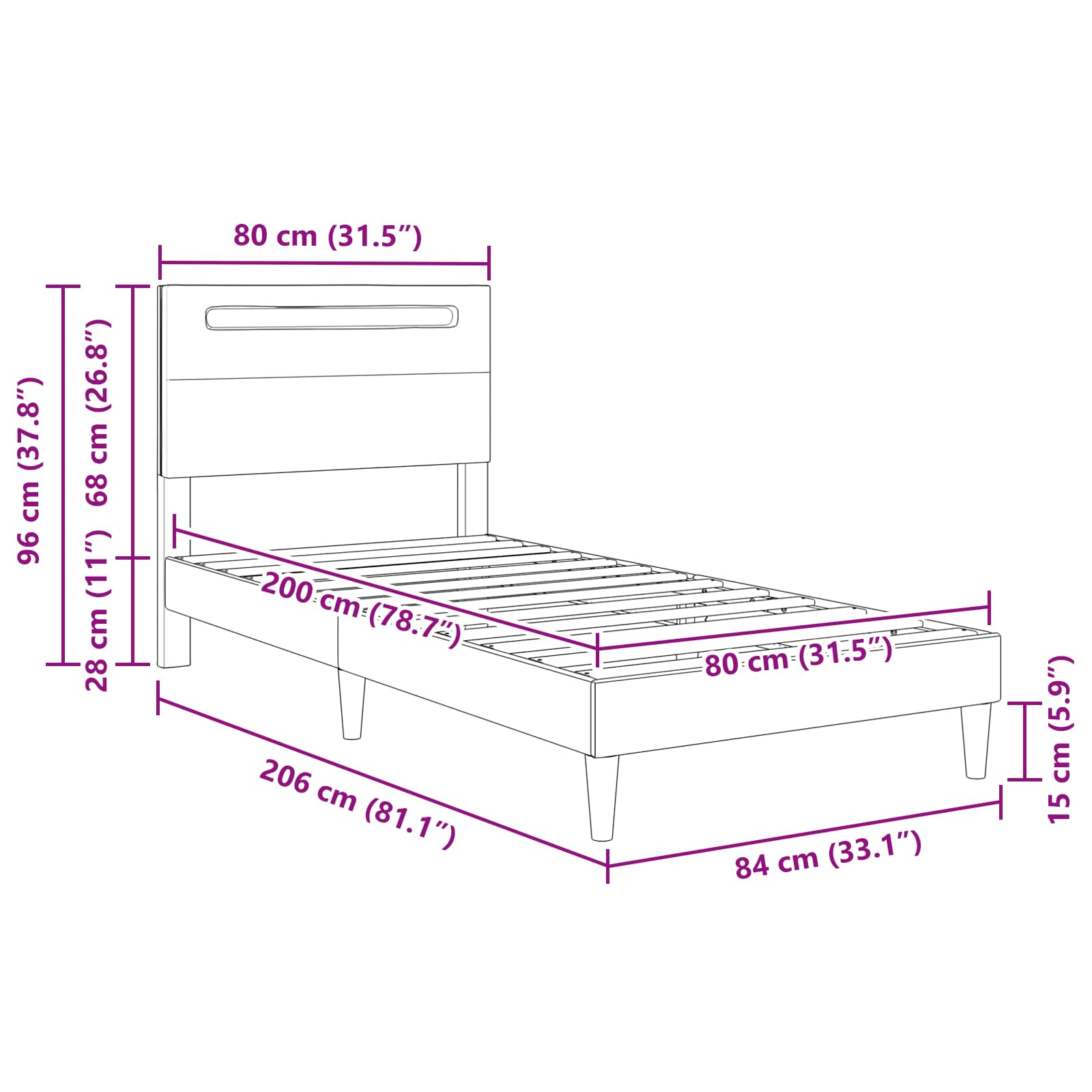 Σκελετός Κρεβατιού με κεφαλάρι Μαύρο 80 x 200 cm Τεχνητό Δέρμα - Pakobazaar