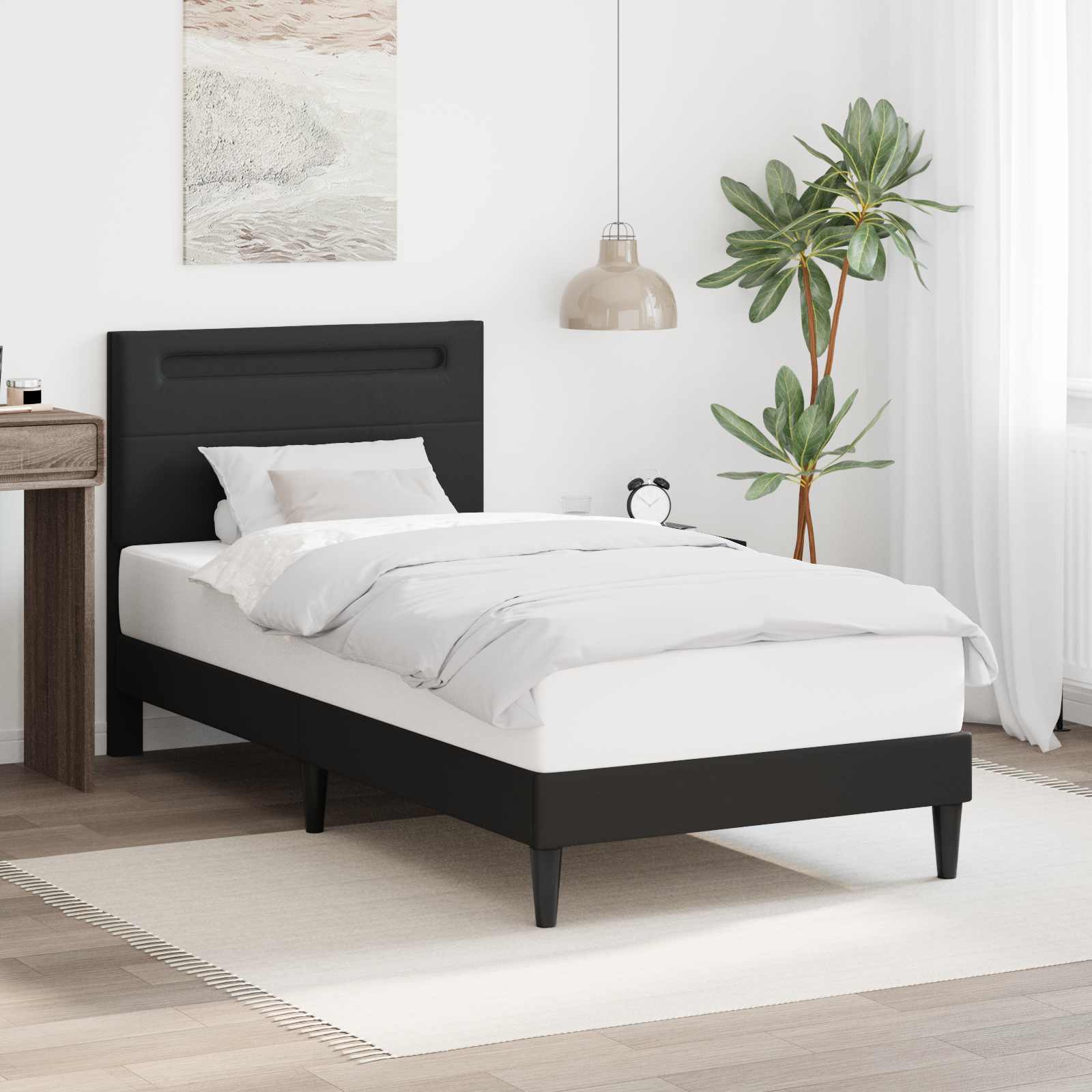 Σκελετός Κρεβατιού με κεφαλάρι Μαύρο 90 x 190 cm Τεχνητό Δέρμα - Pakobazaar
