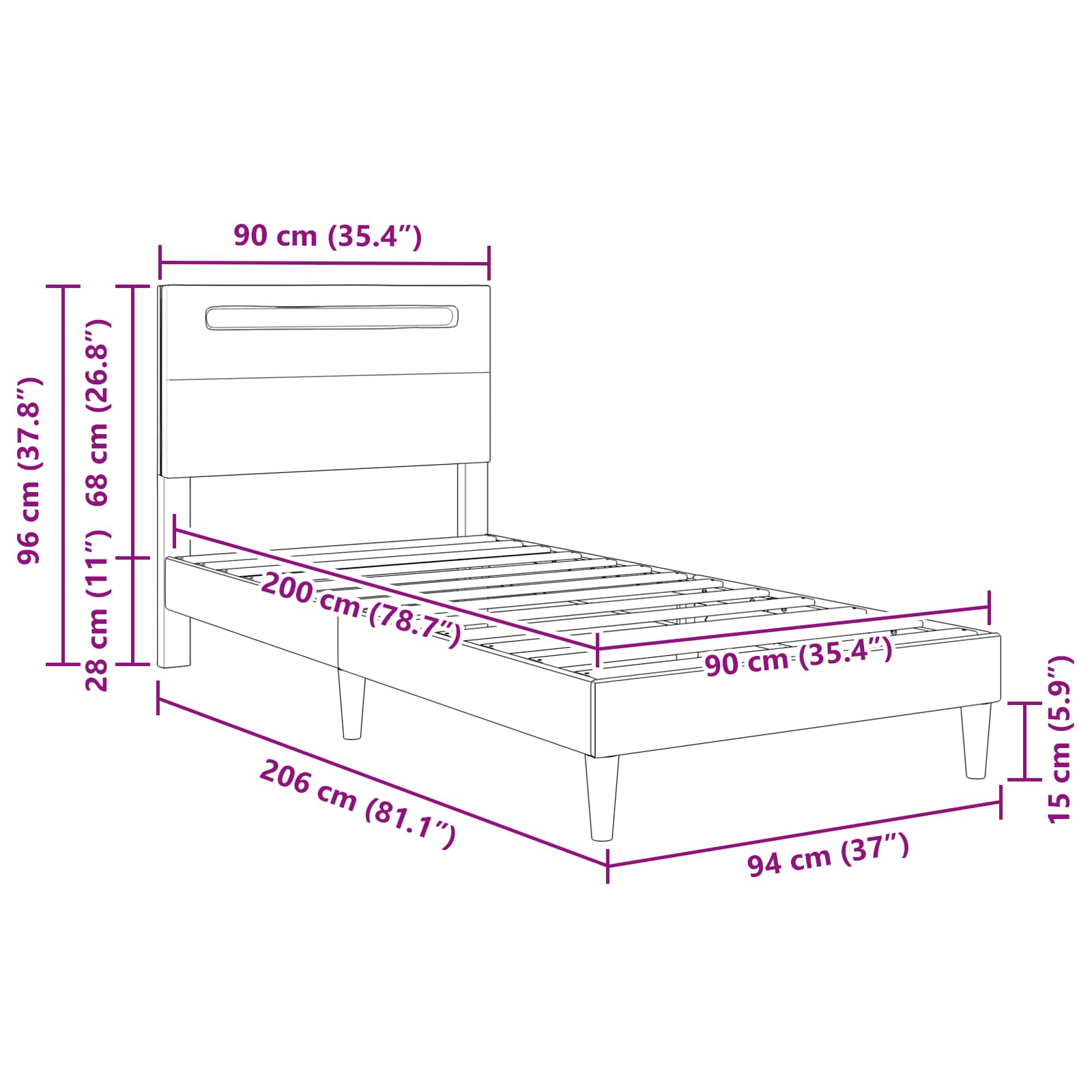 Σκελετός Κρεβατιού με κεφαλάρι Γκρι 90 x 200 cm Τεχνητό Δέρμα - Pakobazaar