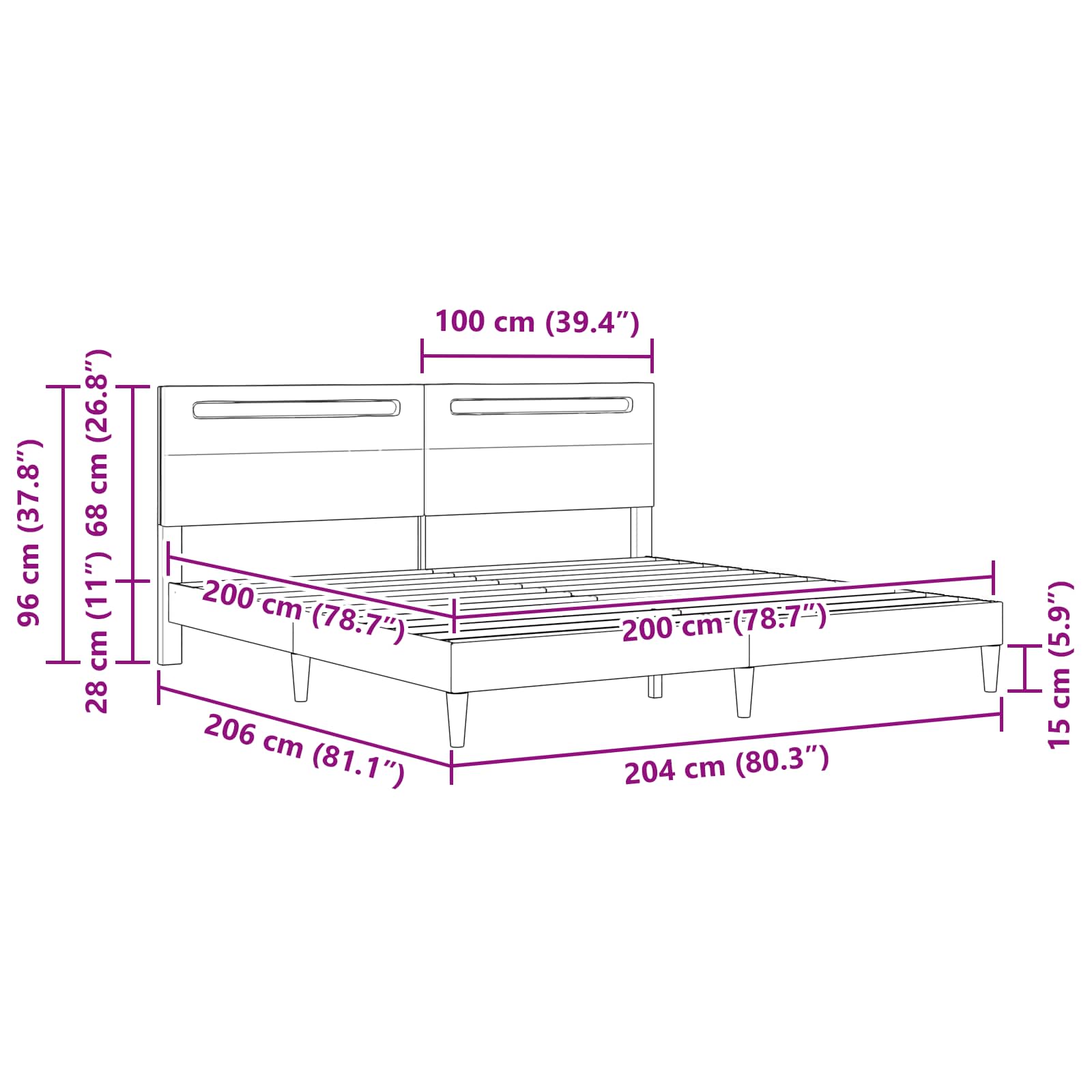 Σκελετός Κρεβατιού με κεφαλάρι Λευκό 200 x 200 cm Τεχνητό Δέρμα - Pakobazaar