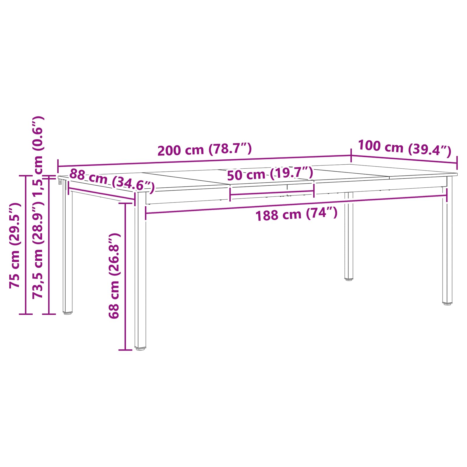 Τραπεζαρία Φυσικό 200 x 100 x 75 cm Στερεά ξυλεία πεύκου - Pakobazaar