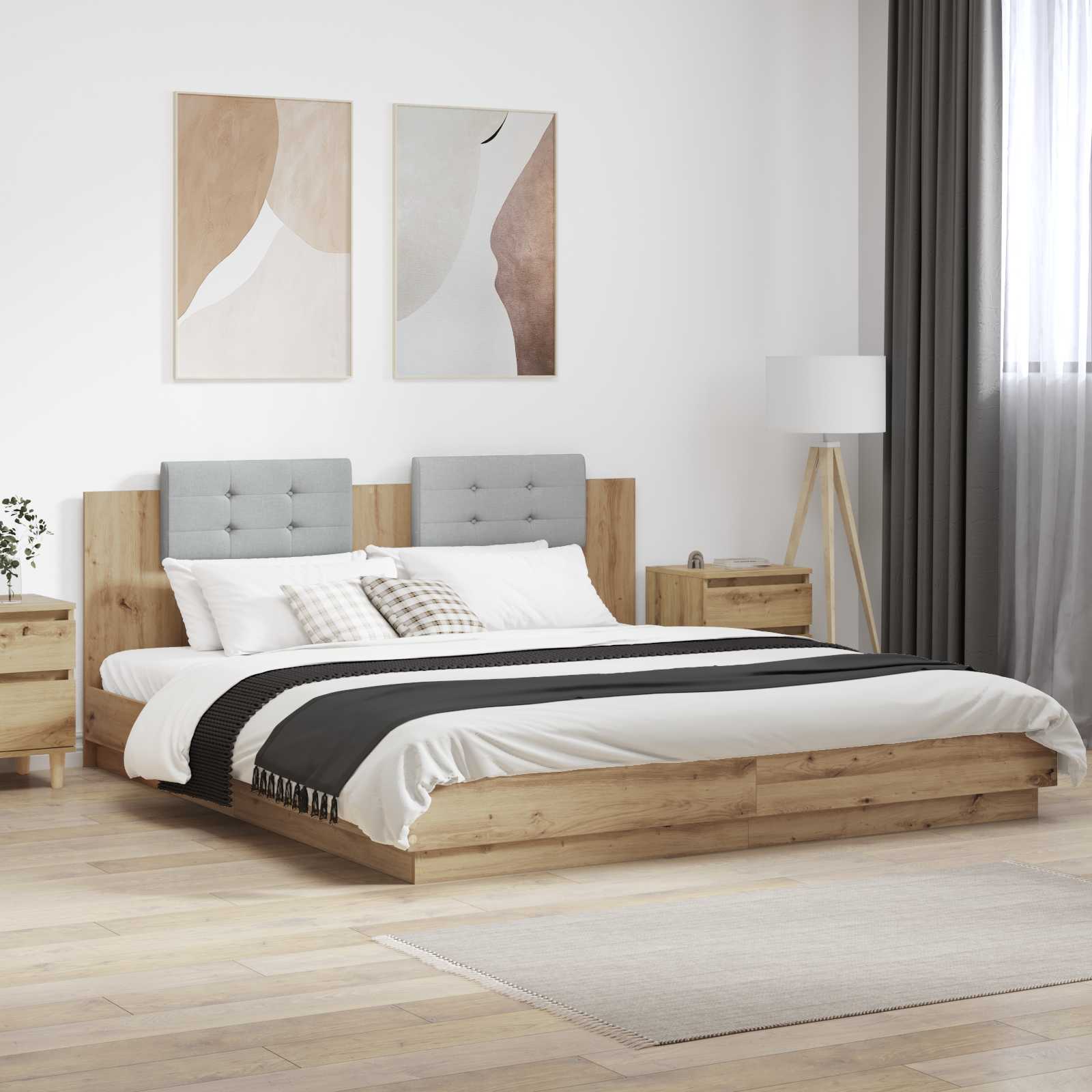 Κρεβάτι με Κεφαλάρι Artisan Oak 200 x 200 cm Επεξεργασμένο ξύλο