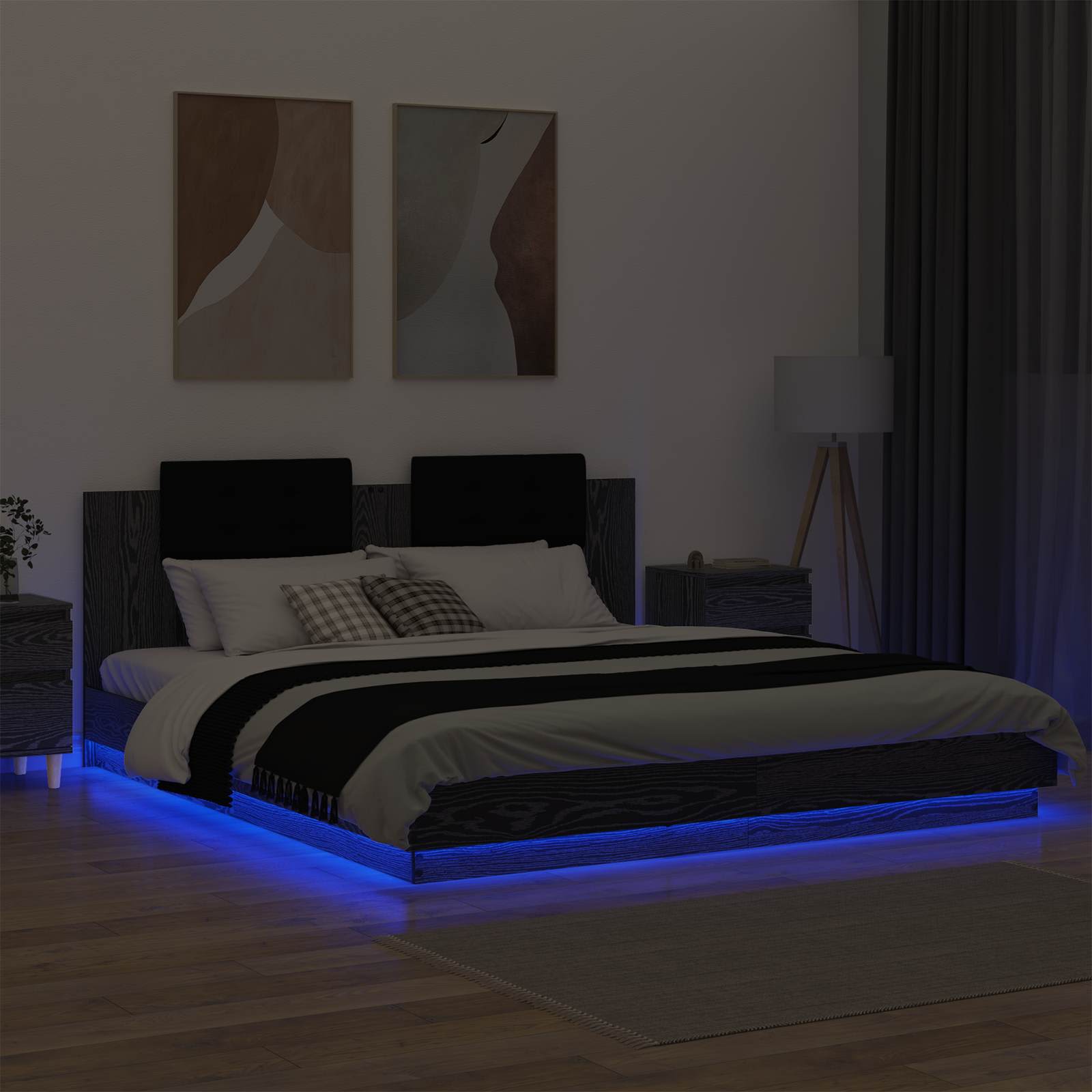 Κρεβάτι με Κεφαλάρι Μαύρη Οξυά 180 x 200 cm Επεξεργασμένο ξύλο