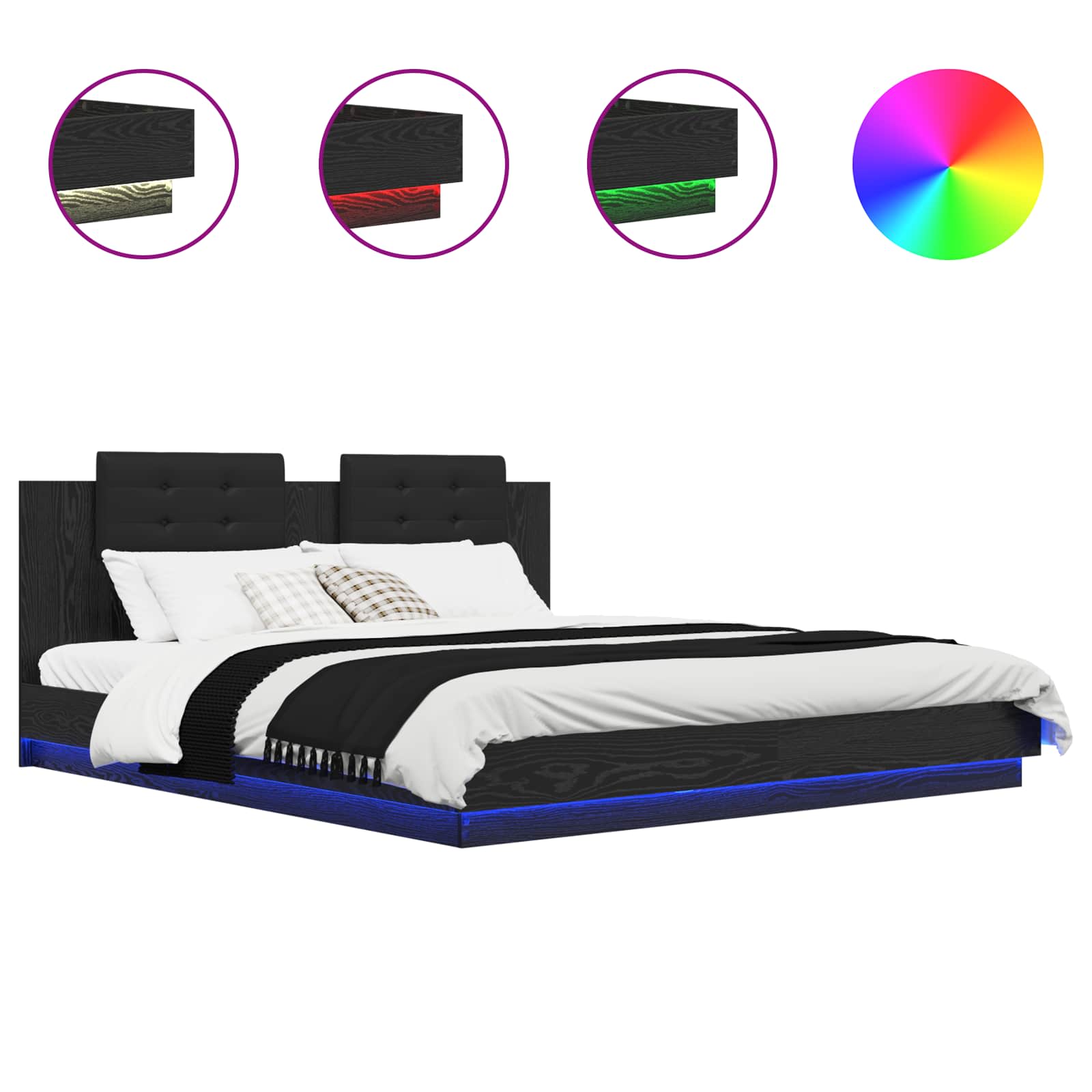 Κρεβάτι με Κεφαλάρι Μαύρη Οξυά 180 x 200 cm Επεξεργασμένο ξύλο