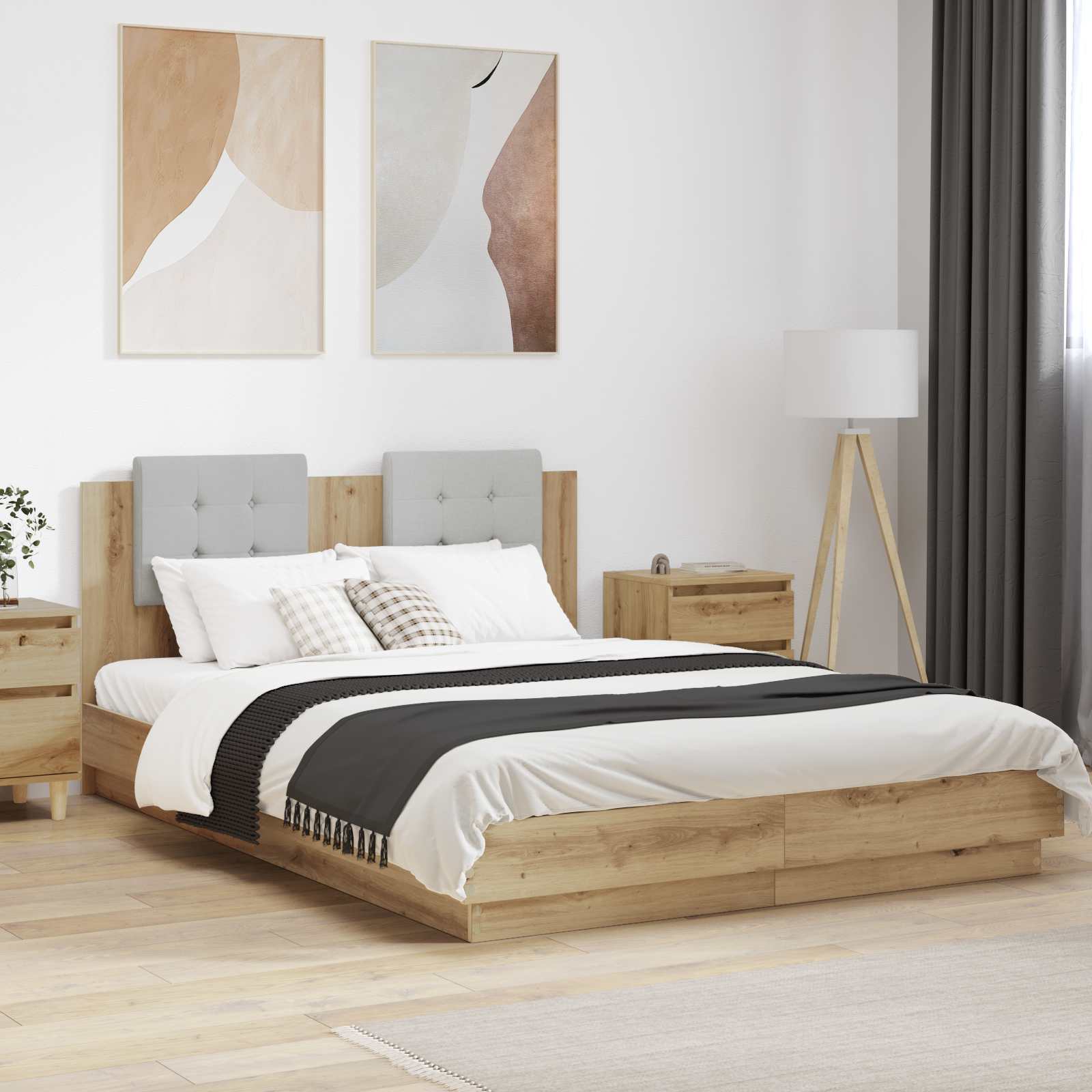 Κρεβάτι με Κεφαλάρι Artisan Oak 150 x 200 cm Επεξεργασμένο ξύλο