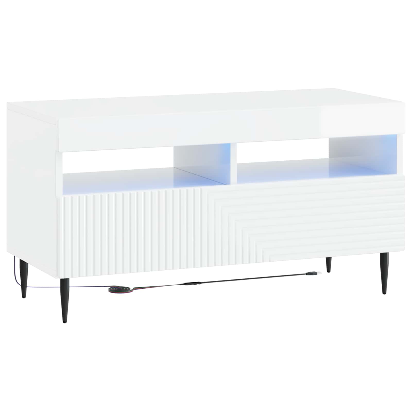 3 Τεμάχια LED Τηλεοπτική Ντουλάπα Γυαλιστερό Λευκό - Pakobazaar