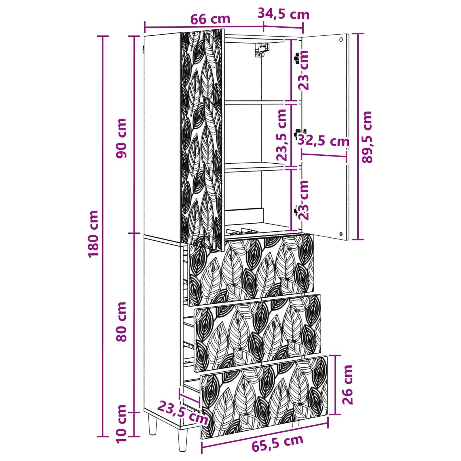 Σέτ Ντουλαπιών 2 pcs Μαύρο 66 x 34,5 x 90 εκ Επεξεργασμένο Ξύλο - Pakobazaar