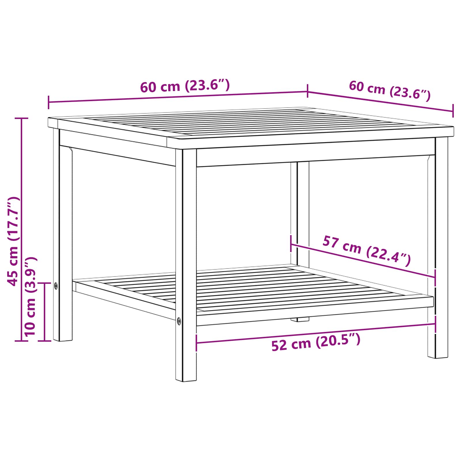 Τραπεζάκι Πλευράς Φυσικό Λάδι 60 x 60 x 45 cm - Pakobazaar