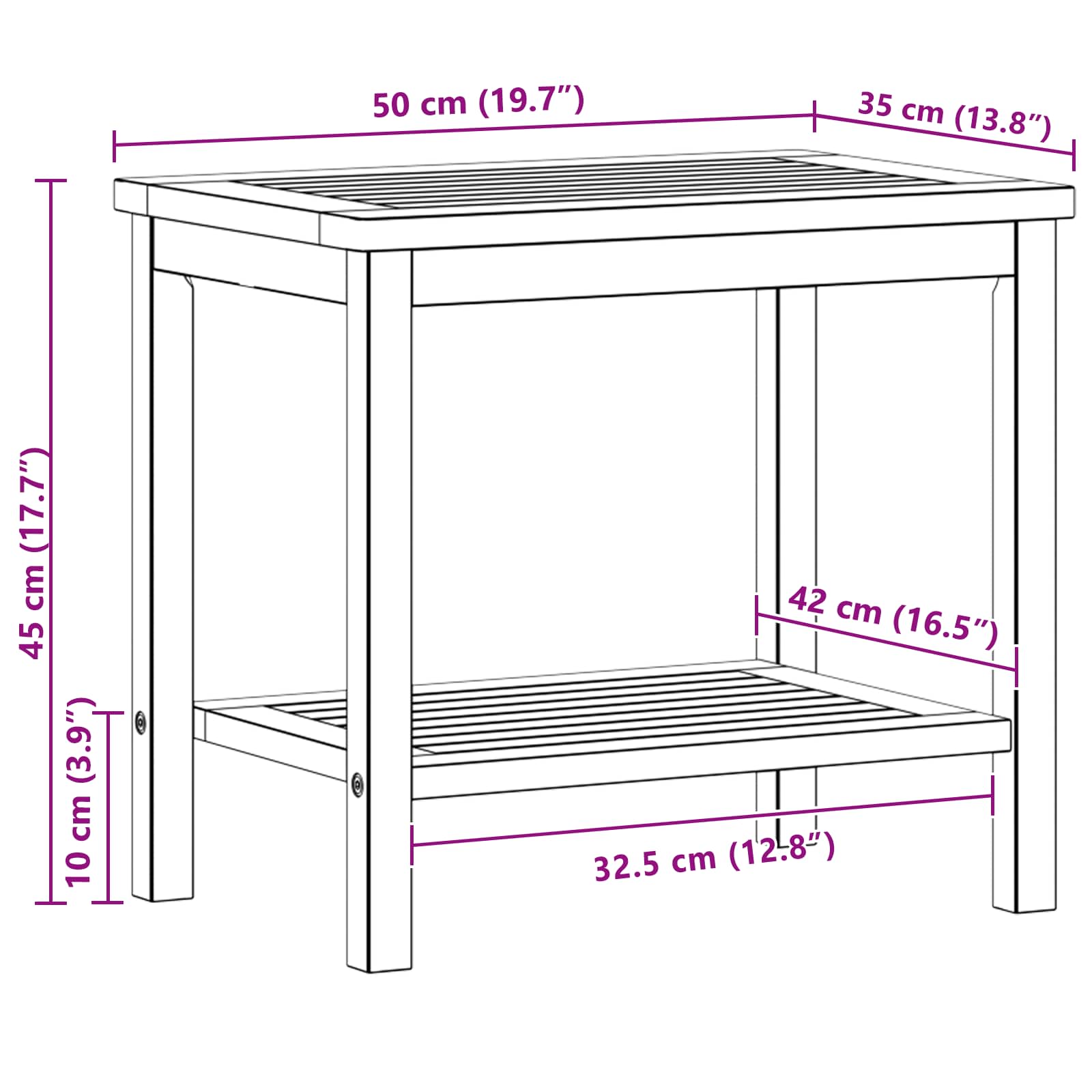 Τραπεζάκι Πλευράς Φυσικό Λάδι 50 x 35 x 45 cm