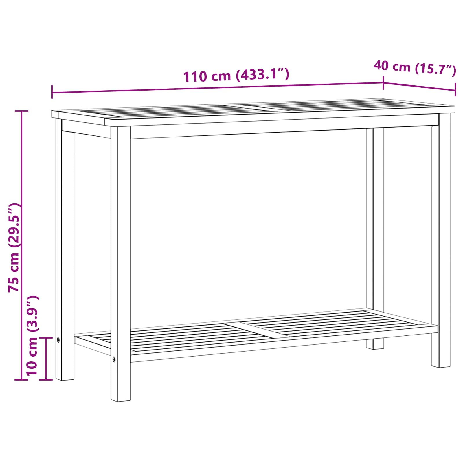 Τραπέζι κονσόλας κήπου Ανοιχτό ακασία 110 x 40 x 75 cm - Pakobazaar
