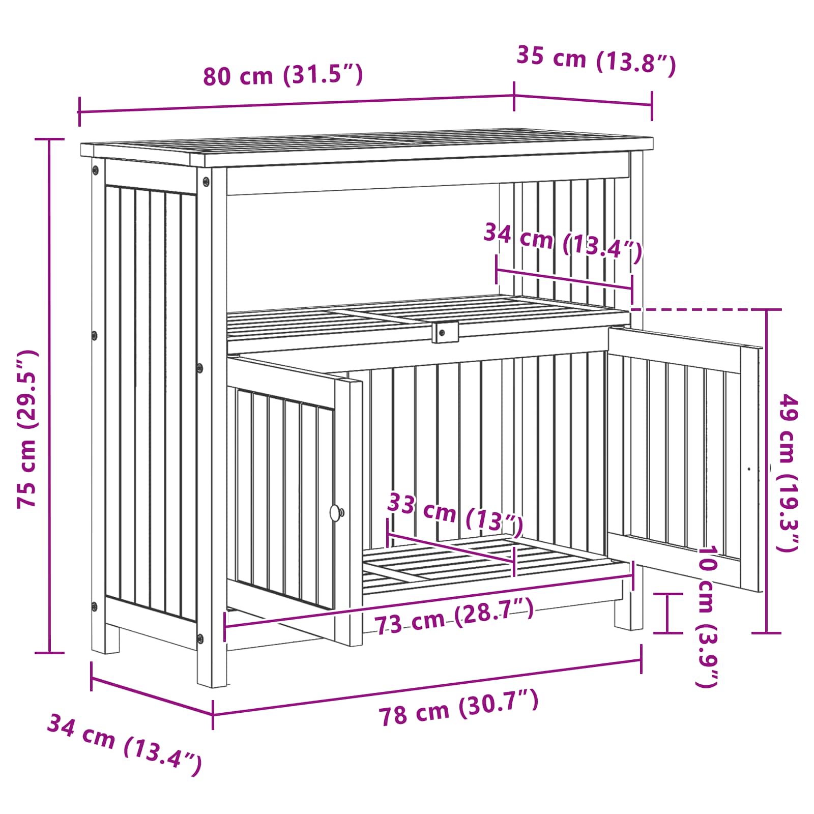Τραπέζι κονσόλας κήπου Ανοιχτό ακασία 80 x 35 x 75 cm - Pakobazaar