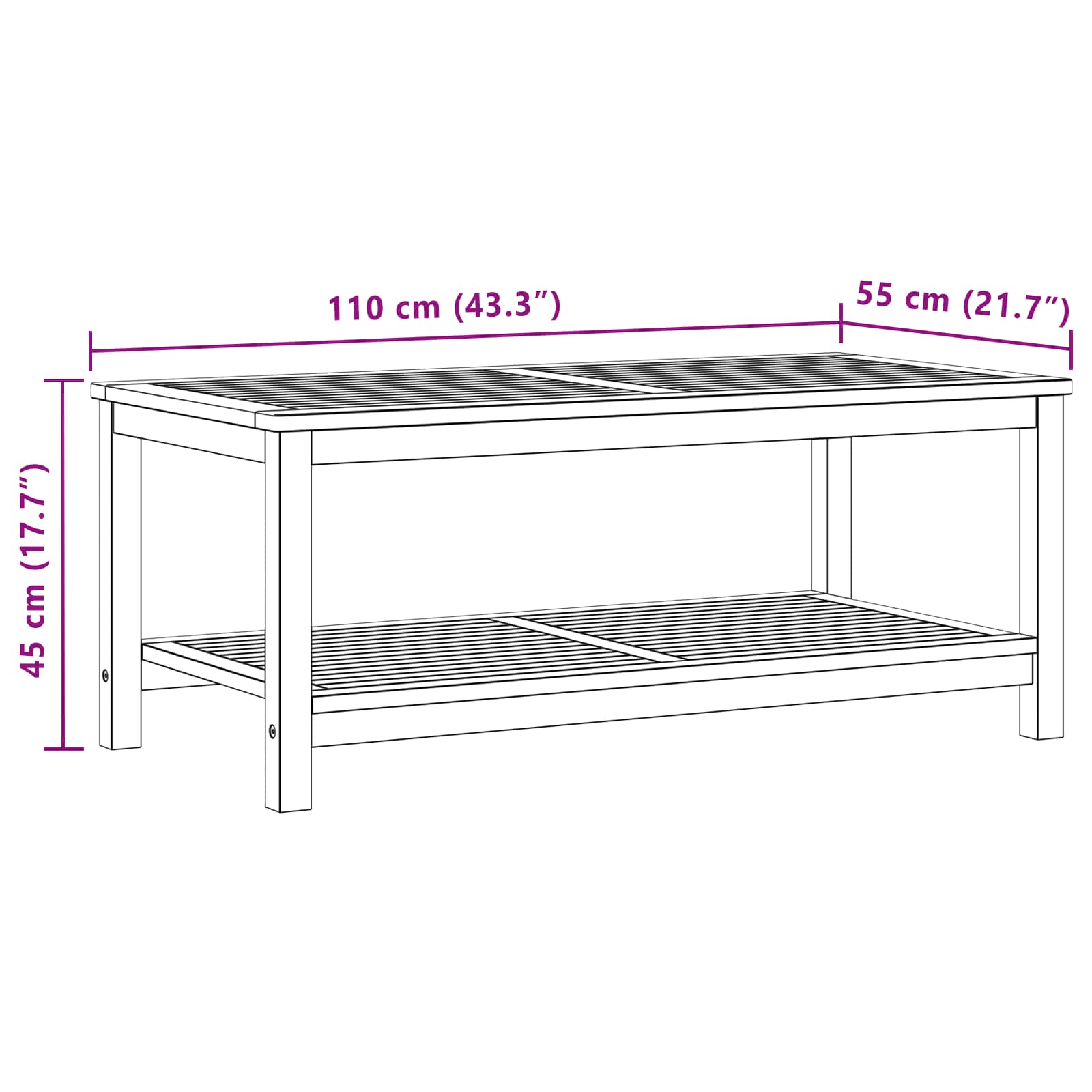 Τραπεζάκι Πλευράς Φυσικό Λάδι 110 x 55 x 45 cm