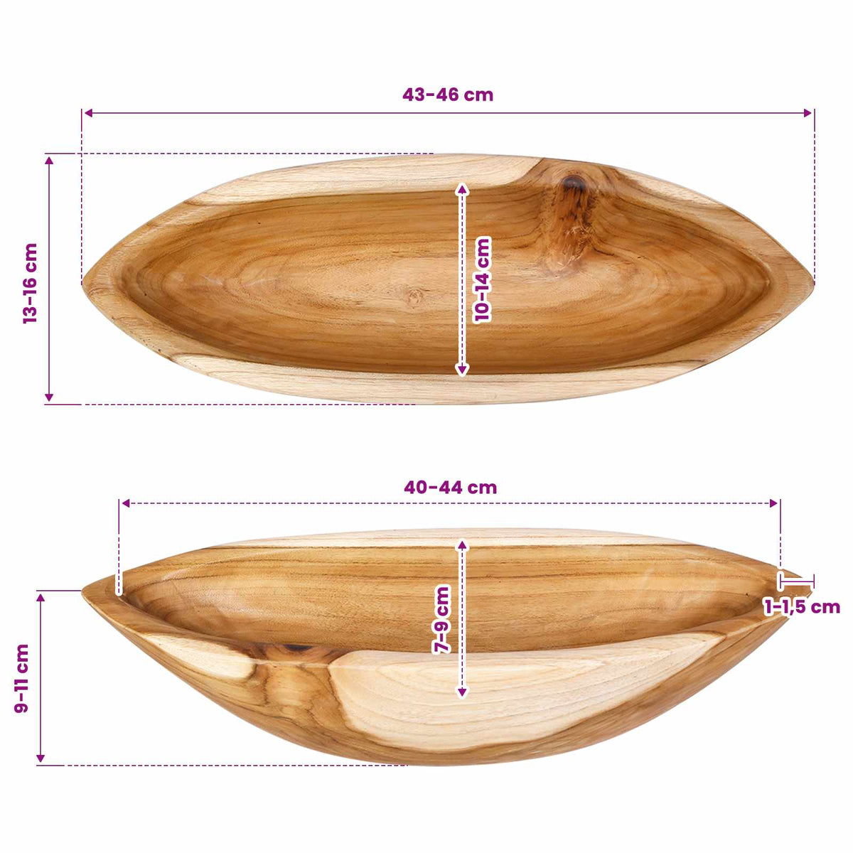Fruit Bowl JEPARA Teak Brown 46 x 16 x 11 cm - Pakobazaar