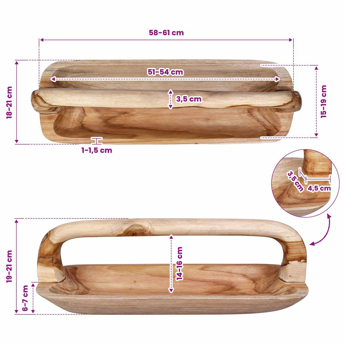 Fruit Bowl JEPARA Teak Brown 61 x 21 x 21 cm - Pakobazaar