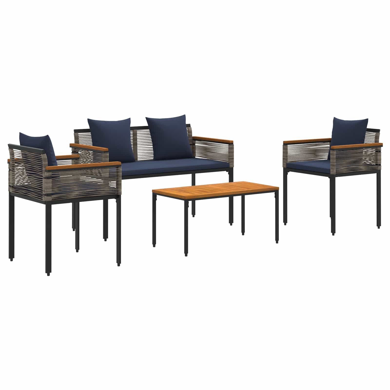Σετ Εξωτερικών Επίπλων 4 pcs Γκρι και Navy Blue Ράτα PE - Pakobazaar