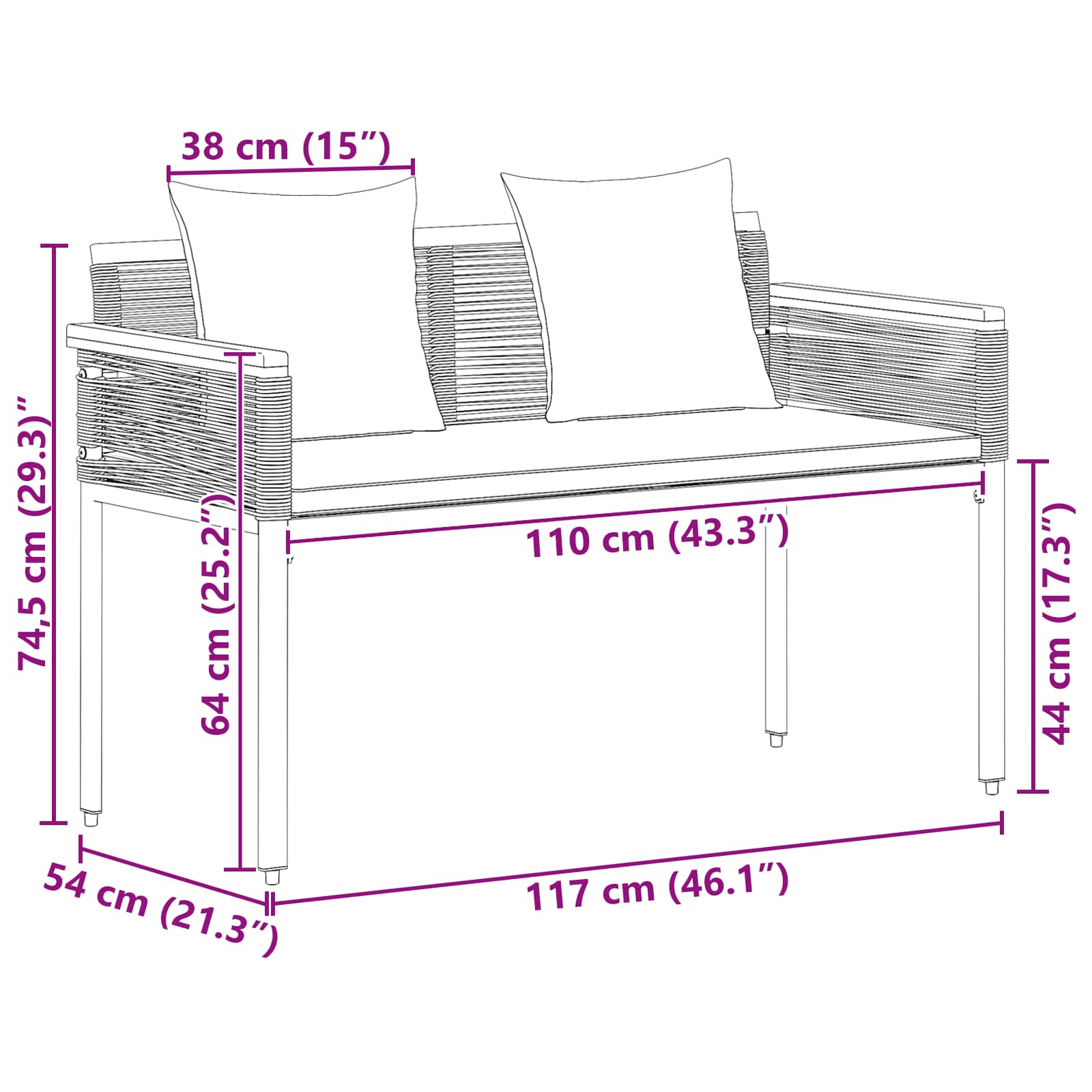 Εξωτερικός πάγκος Γκρι και Σκούρο Γκρι 117 x 54 x 74.5 εκ