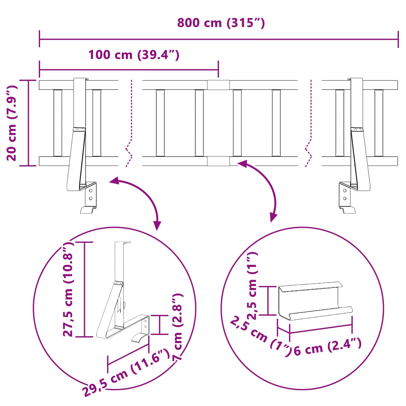 Φρουρός χιονιού οροφής Κόκκινο 800 x 29,5 x 34,5 εκ Ατσάλι