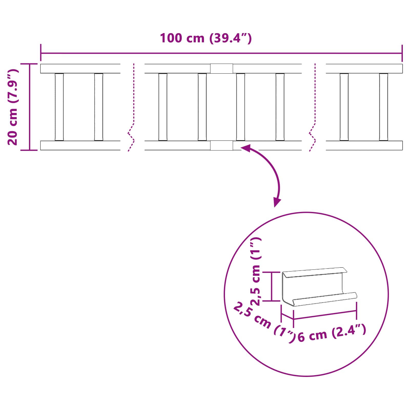 Φρουρός χιονιού οροφής Μαύρο 100 x 2,5 x 20 εκ Ατσάλι