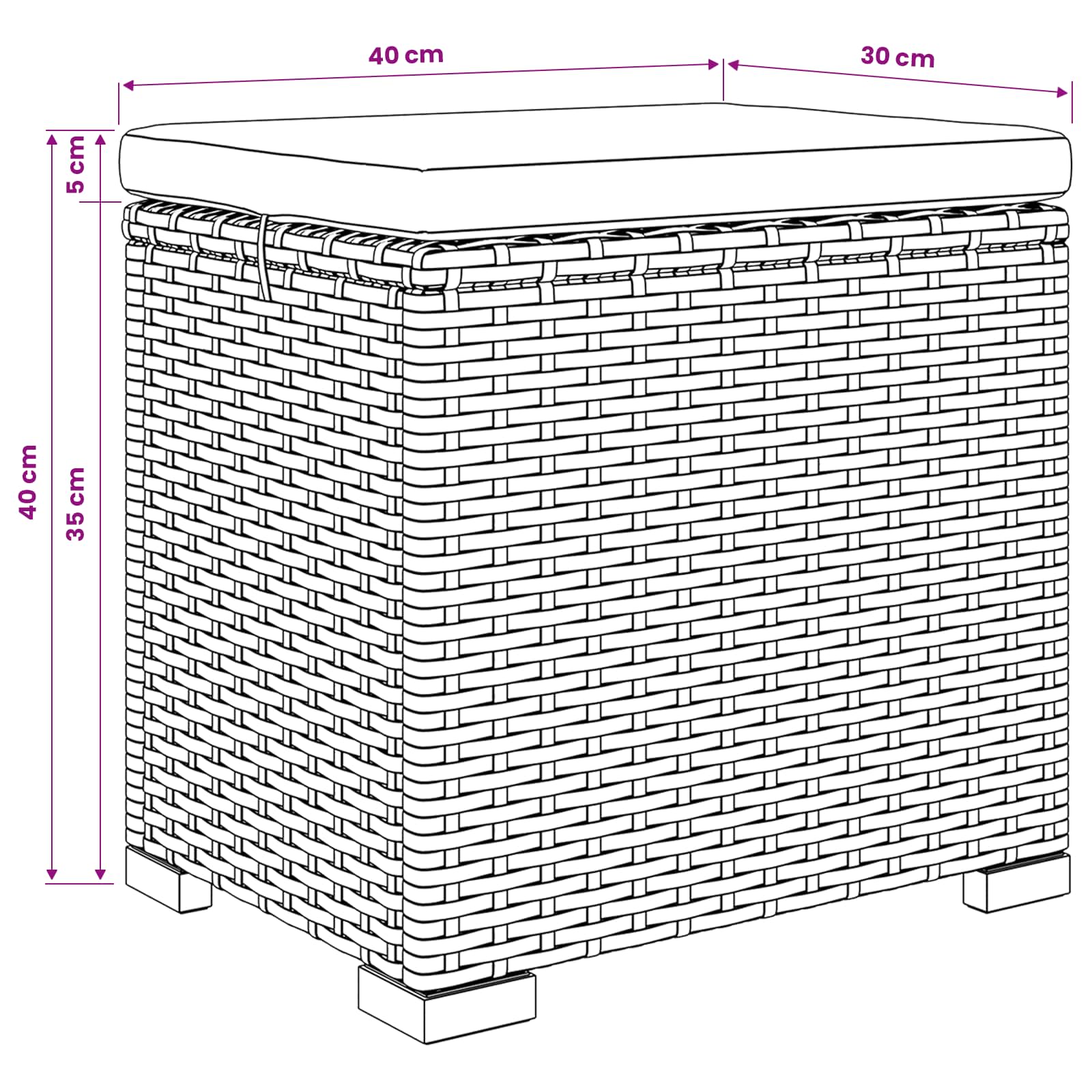 Υποπόδιο κήπου με μαξιλάρι 40 x 30 x 40 εκ - Pakobazaar