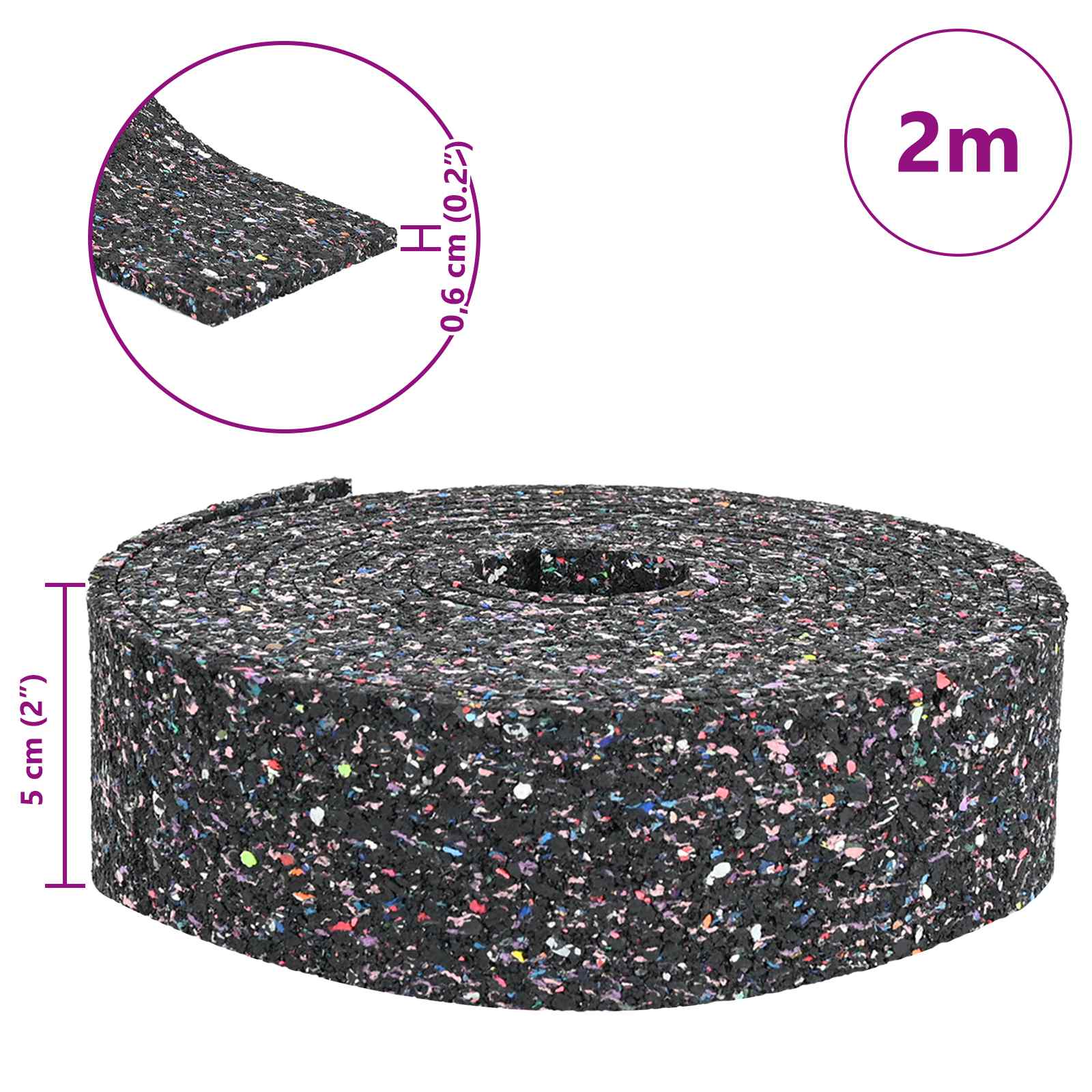 Ρόλος από καουτσούκ Μαύρο 200 x 5 x 0,6 εκ. Λάστιχο