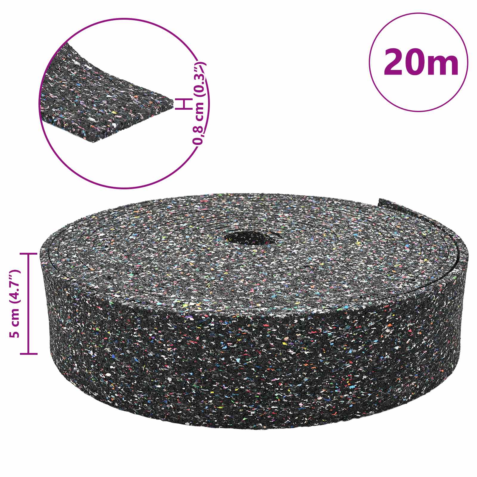 Ρολός Γρανουλάρου Καουτσούκ Μαύρο 2000 x 5 x 0,8 εκ Λάστιχο